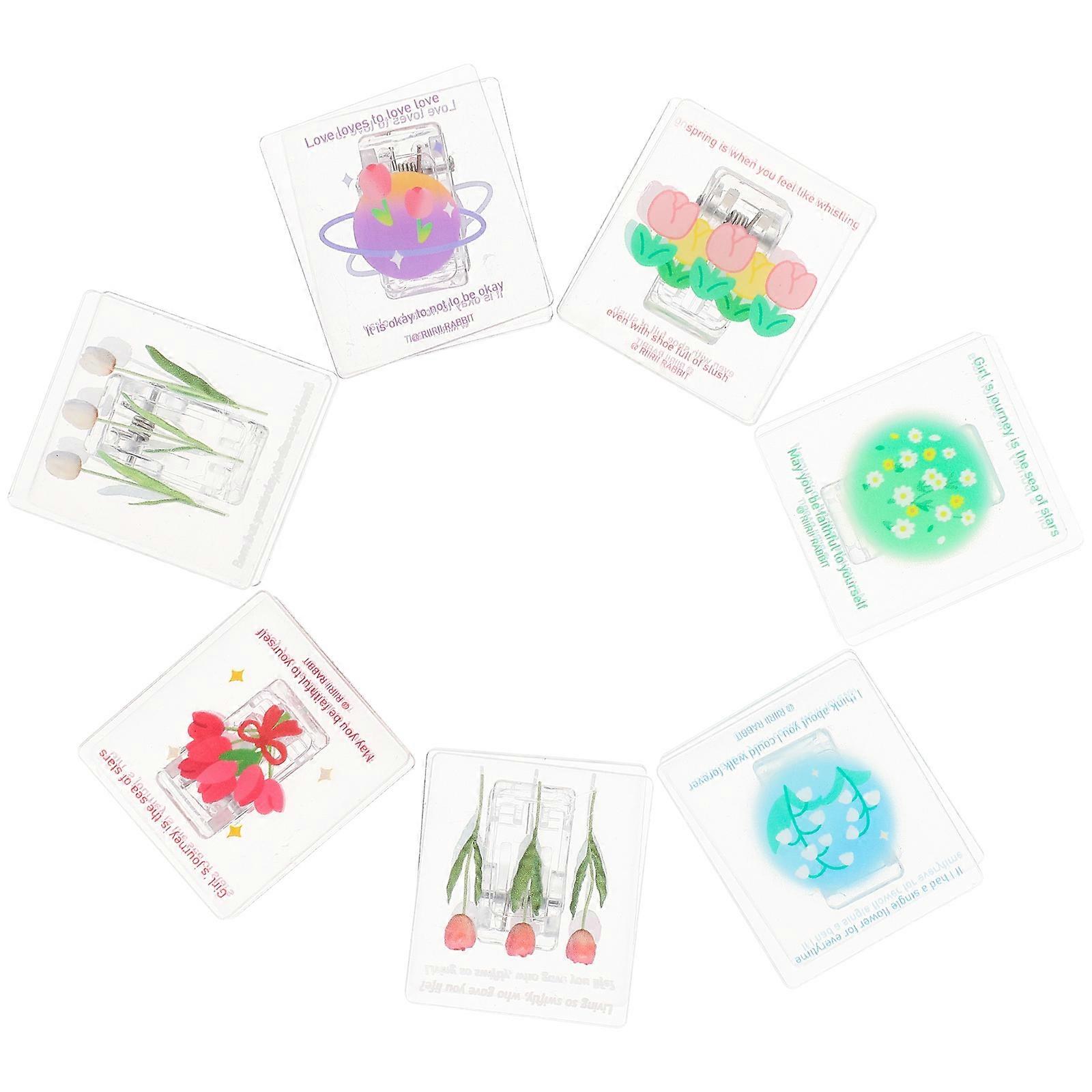 Adorable Acrylic Flower Pattern File Clips for Home Use Portable and Multi Function 7 Pieces Assorted Color