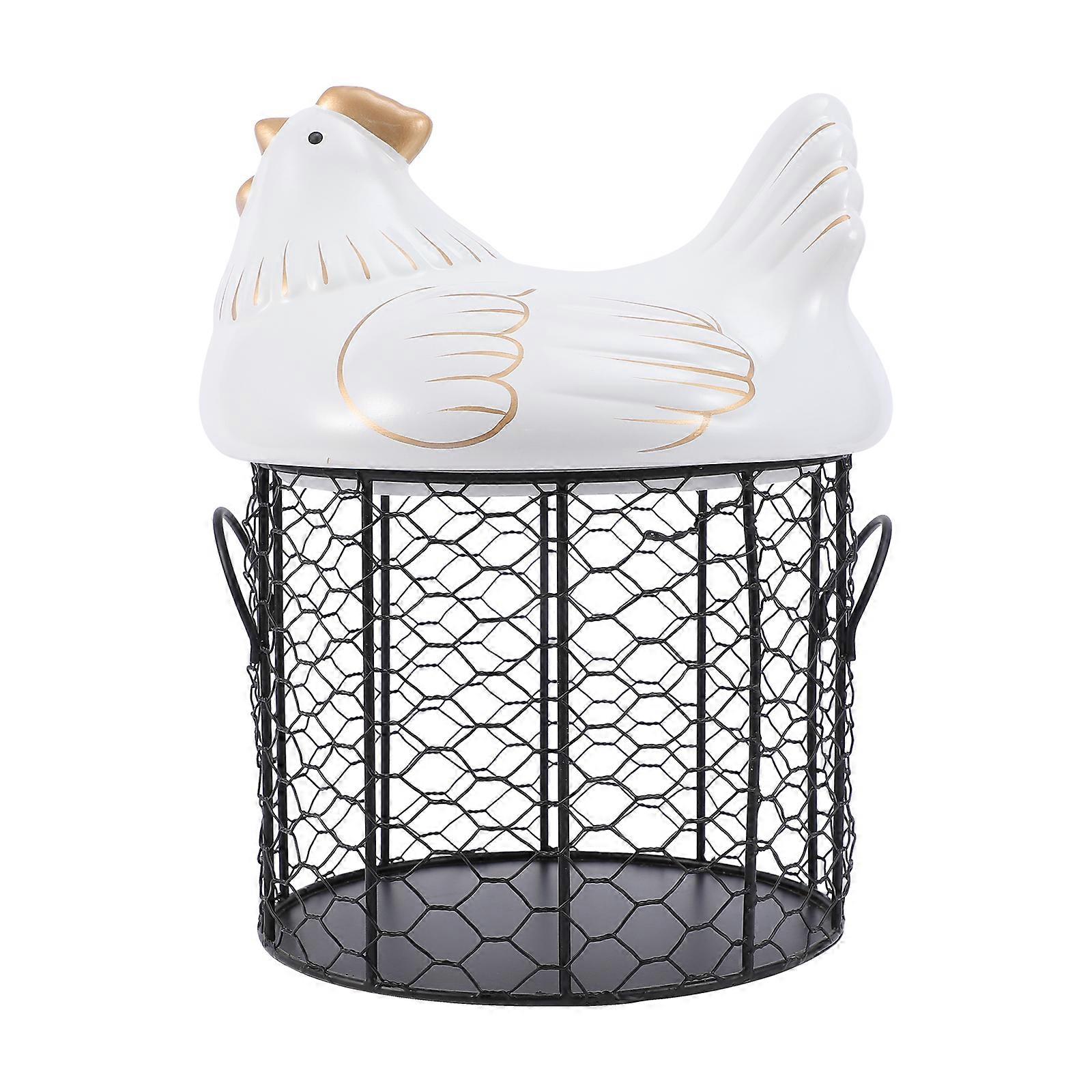 Egg Storage Basket For Homeowners With Creative Hen-Shaped Cover White Color 11X7.86X7.47in 1 Set