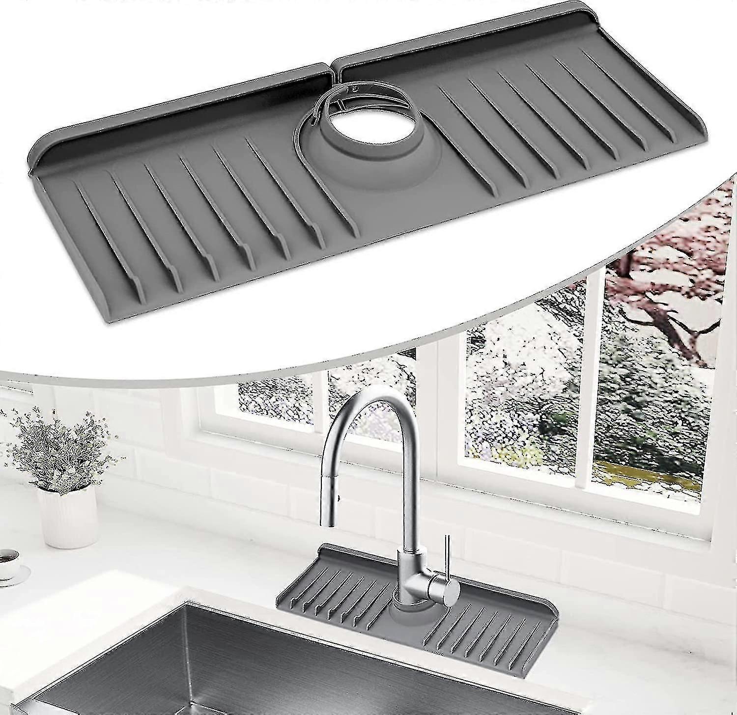 Kjøkkenvask Splash Guard, silikon vask tappekran matte, vask drenering pad bak tappekran, kjøkkenvask tilbehør, tappekran absorberende matte, bad tappekran