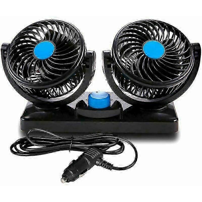Quiet 12V Dual Head Car Fan with 360�� Rotation - Adjustable 2-Speed Cooling Fan for Vehicle with Cigarette Lighter Plug