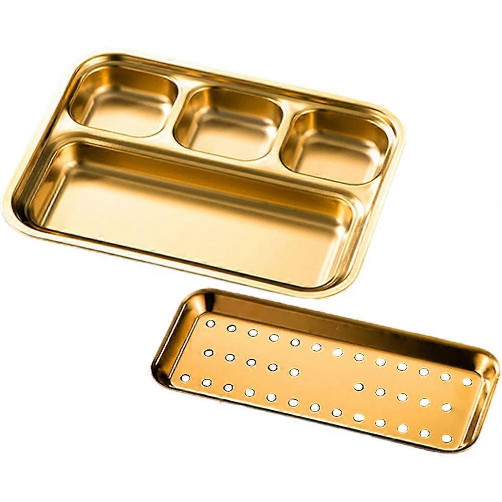 Korean Style Rectangular Food Serving Plate For Parties And Picnics In Golden Stainless Steel 1Pcs