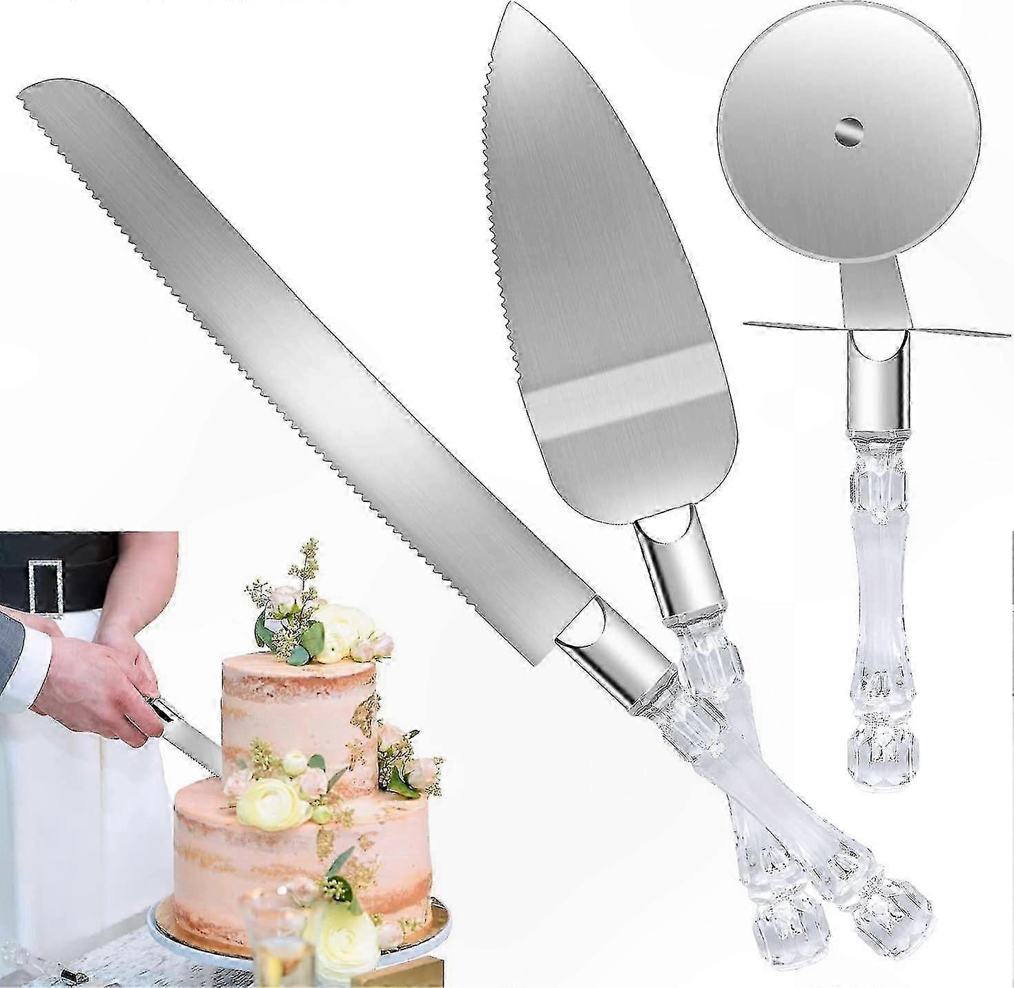 Crystal Handle Cake Knife and Server Set for Weddings, Anniversaries, Birthdays