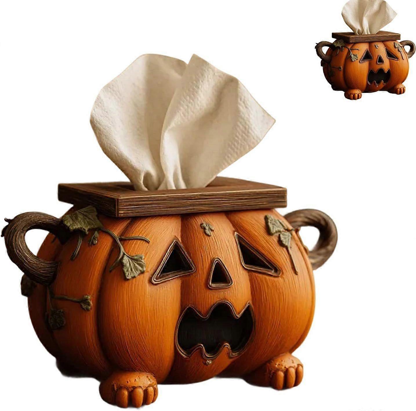Halloween Pumpkin Tissue Box Holder, Spooky Tissue Box Cover Decor with Eyes, Pumpkin Toilet Paper Holder,Cute Fall Decor & Halloween Home Accessory,