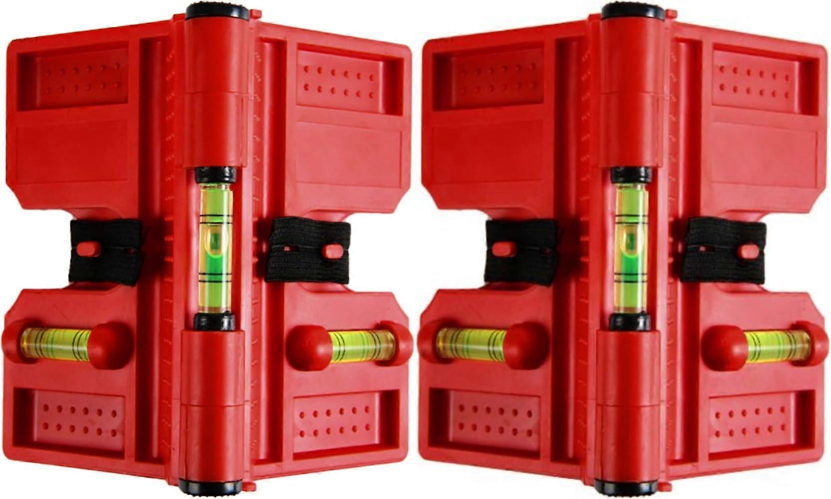 Magnetic Post Level Tool Set, 2-Piece Foldable Plastic Water Level for Pipe Installation with 3 Vials, Red