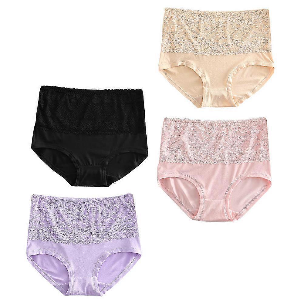 Lace Knickers High Waist Underpants for Girls Parties Assorted Color Material 4Pcs