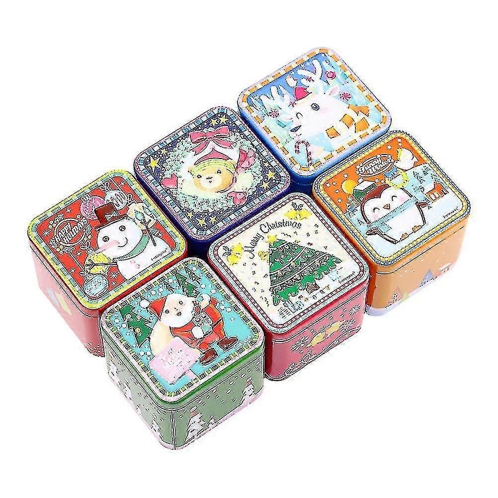 6pcs Square Tinplate Iron Box Adorable Candy Jar Xmas Cookie Box (r...