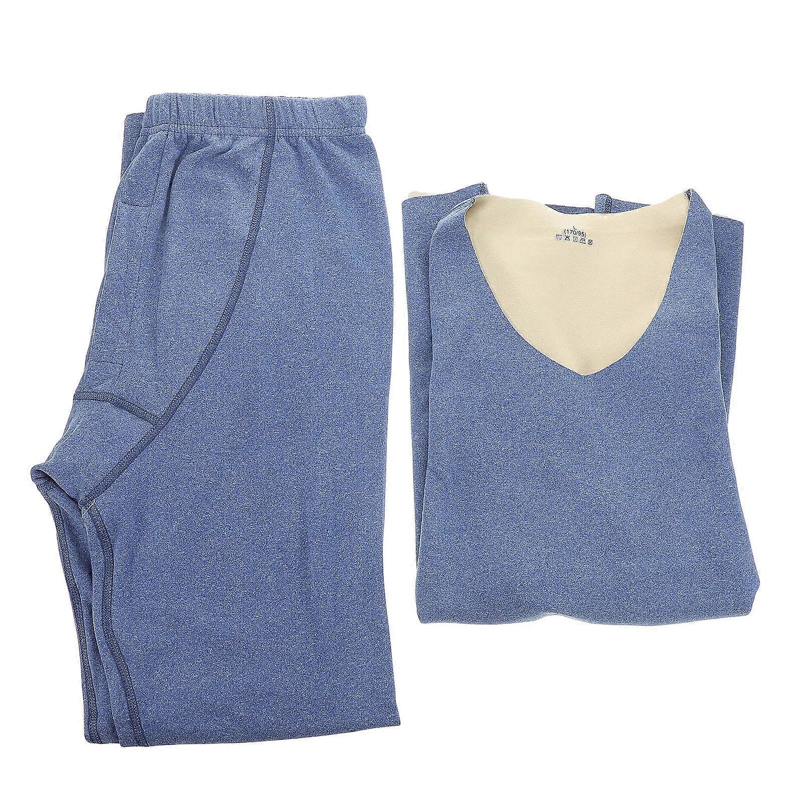 Soft Base Layers for Men Winter Warmth Polyester V-Neck Design Dark Blue 1Set