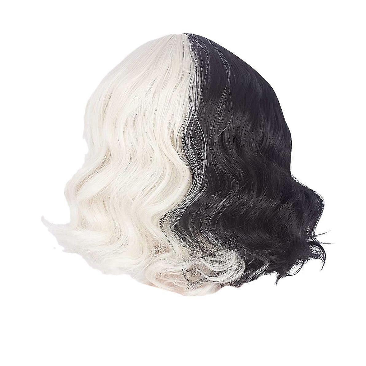 Short Wigs with Bangs Shoulder Length Wavy Wig for Women Short Curly Wig for Women(Black and Gold)