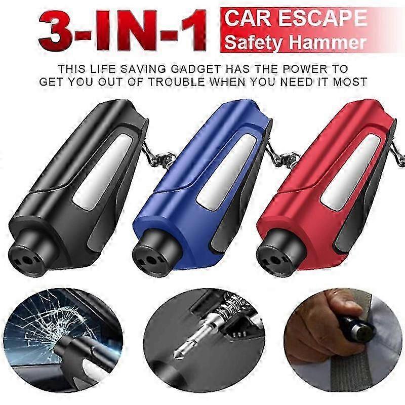 Car safety hammer for emergency escape - 3 in 1 vehicle window breaker tool with belt cutter