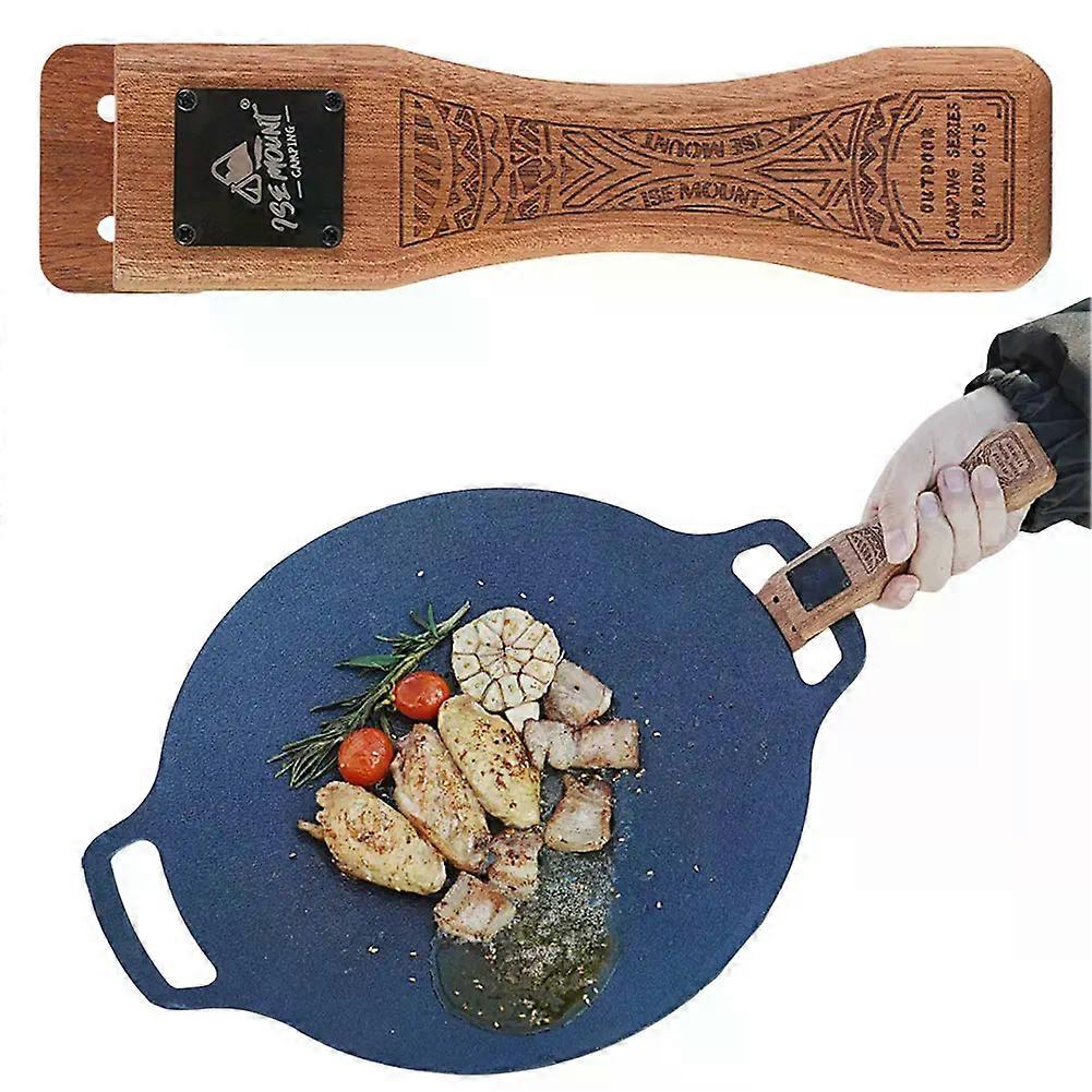 Sapele Anti-Scalding Solid Wood Handle Adjustable Barbecue Pan Handle Ergonomic Portable Grill Plate Handle Outdoor Camping Tool