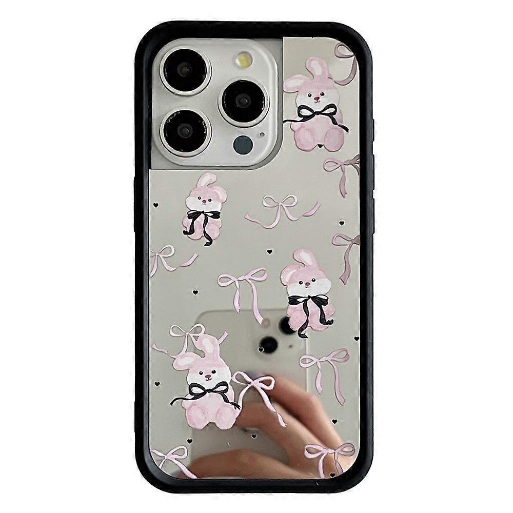 Compatible For iPhone 15 Pro Case Pink Bow Pattern Soft TPU Phone Cover with Mirror Effect Surface