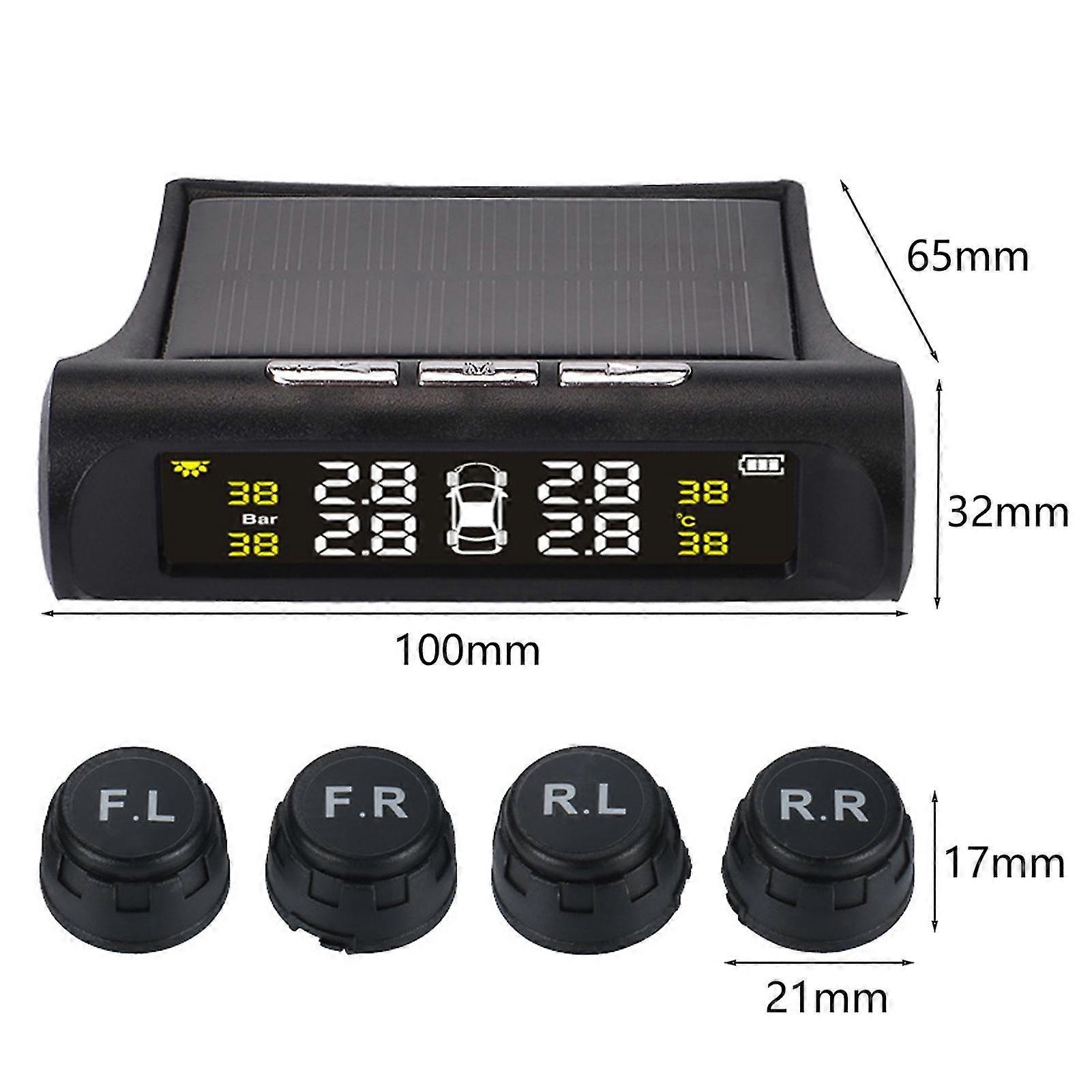2025 1 Set Smart TPMS with 4 External Sensors Wireless Solar Power USB Charge Temperature Warning LED Display Car Tire Pressure Alarm Monitor System V