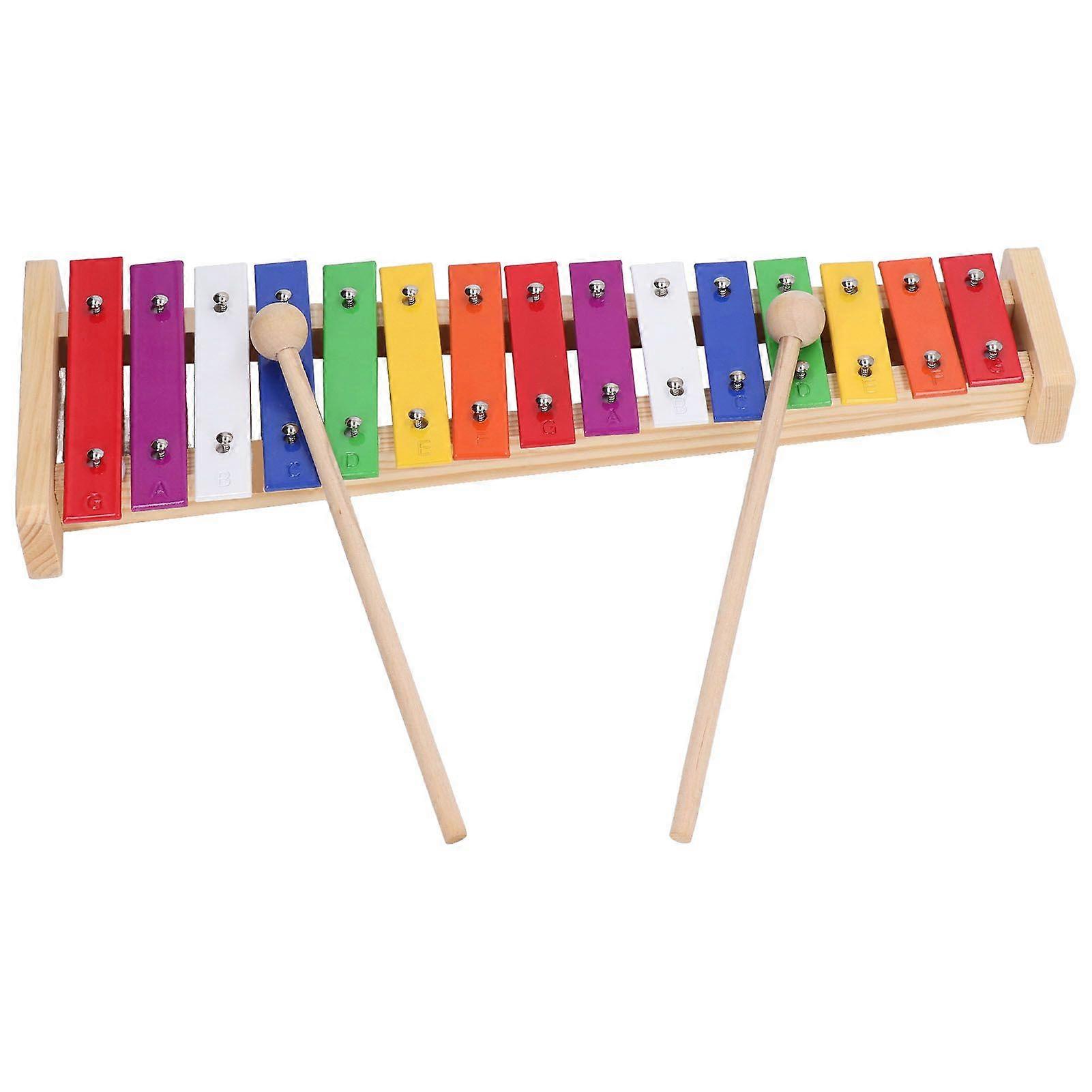 15 Notes Xylophone Colorful Educational Glockenspiel Xylophone Instrument with 2 Mallets for Kids