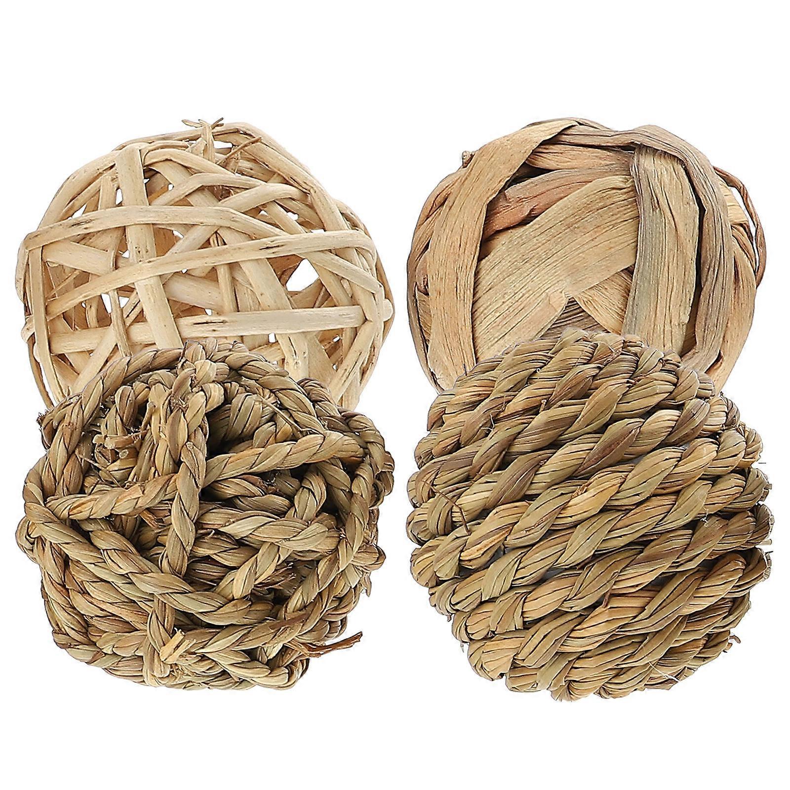 Chewing Ball Toys Woven Balls 4Pcs for Rabbit and Parrot