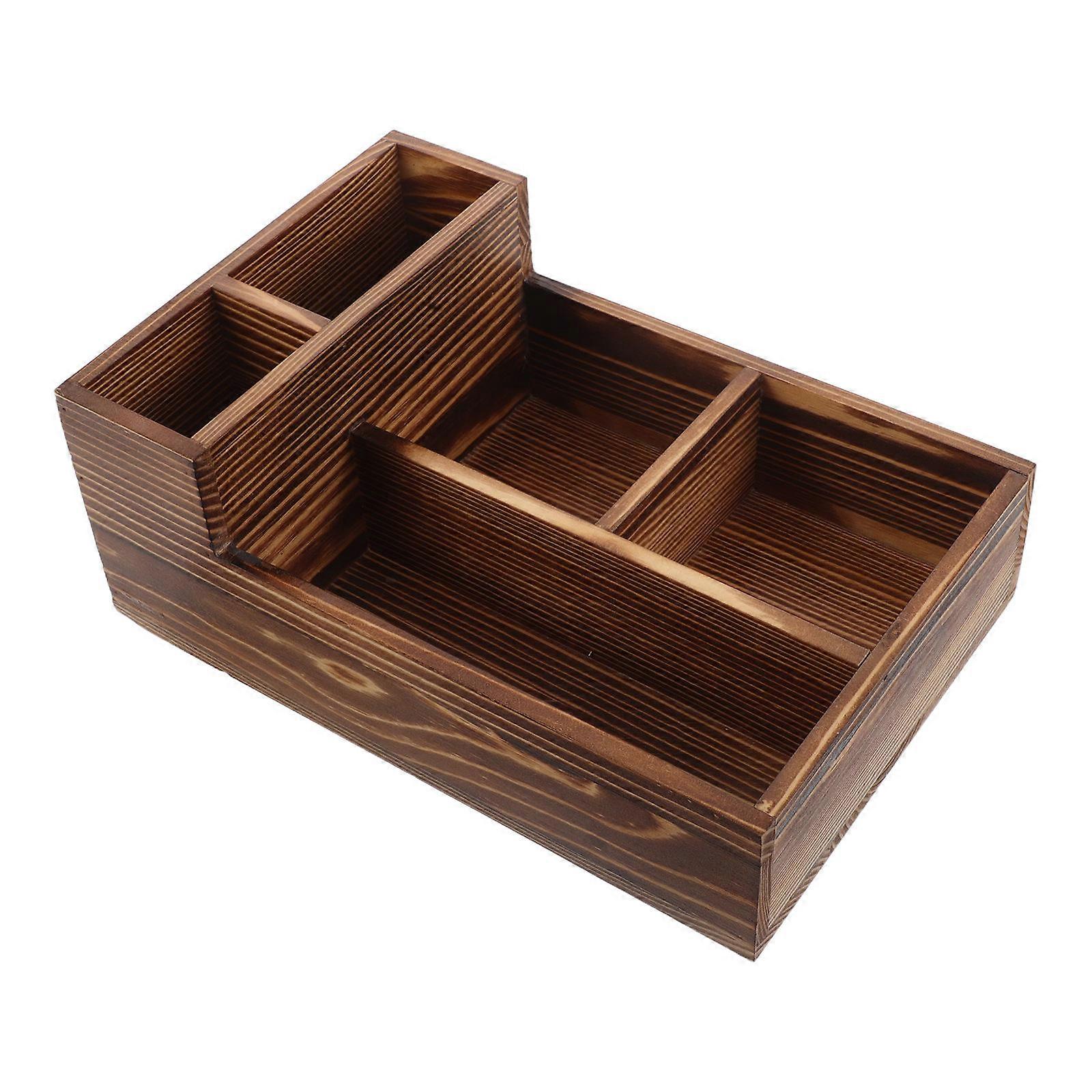 Wood Storage Boxes Wood Organizer for Storage 3Pcs Brown Multi-Compartment