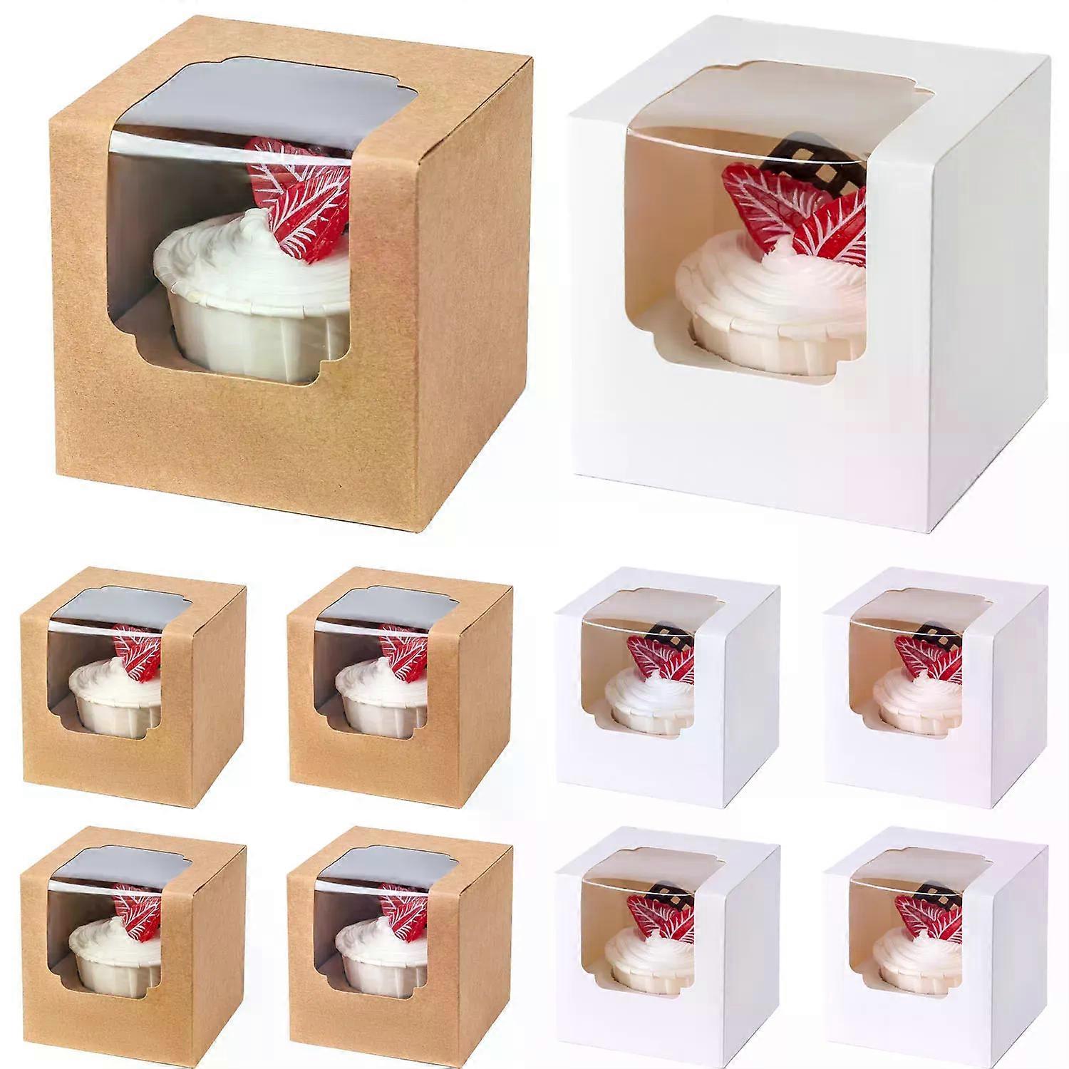 Kraft Cupcake Boxes Individual with Inserts Single Cupcake Containers Paper Holders for Cookies Pastries Wedding Graduation
