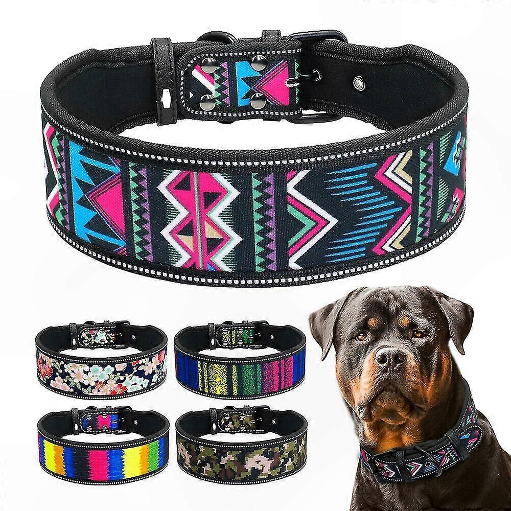 Comfortable Reflective Nylon Dog Collar for Medium to Large Breeds, Adjustable and Soft Padded Design