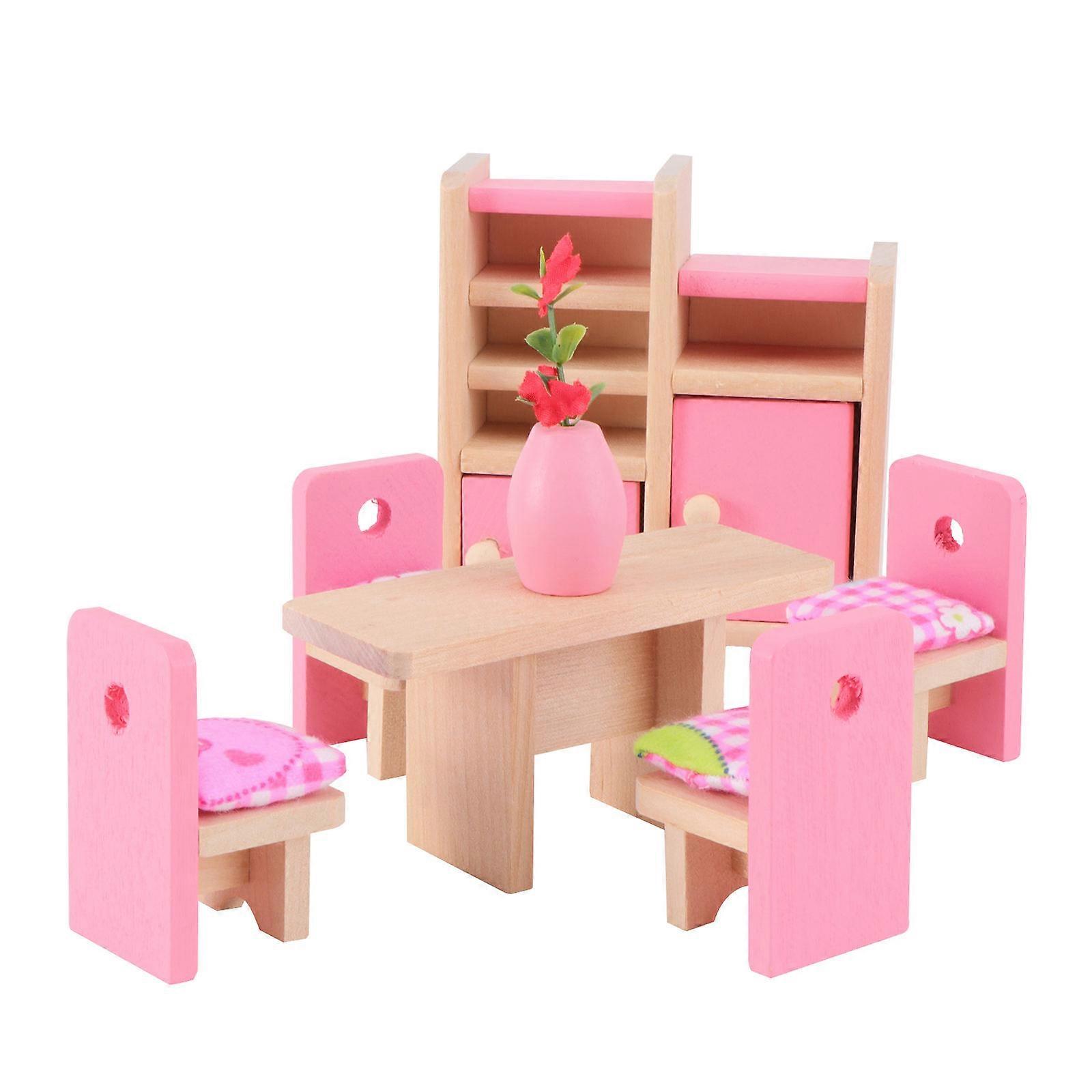 Mini House Wooden Dining Room Furniture Set with Table Chair Display Unit 2Pcs
