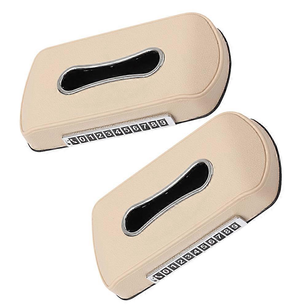 Beige Car Insert Tissue Case 2Pcs Tissue Holder Classical Design Space-saving for Car Owners