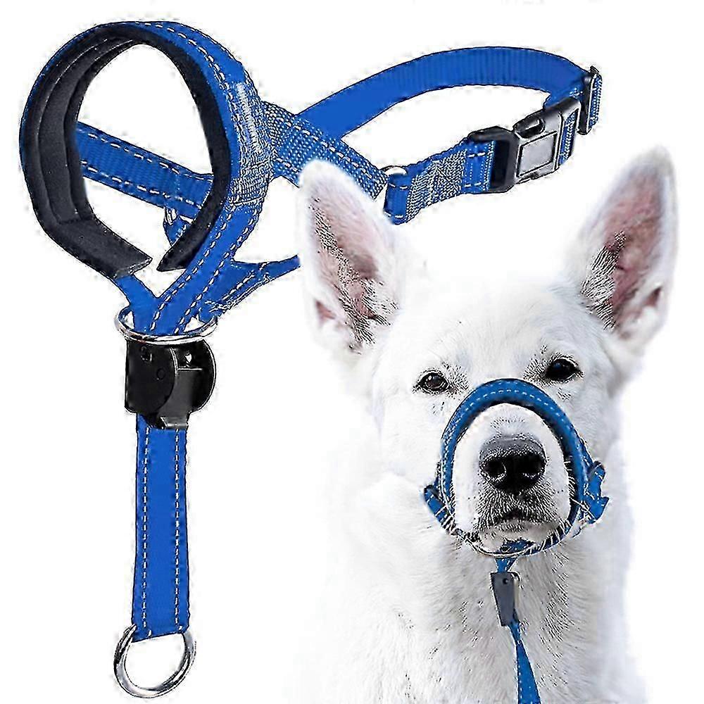 blue (M)Dog Muzzle, Updated More Comfortable Prevent Biting Barking Beking Behavior Training Soft Adjustable Reflective Nylon Mouth Cover