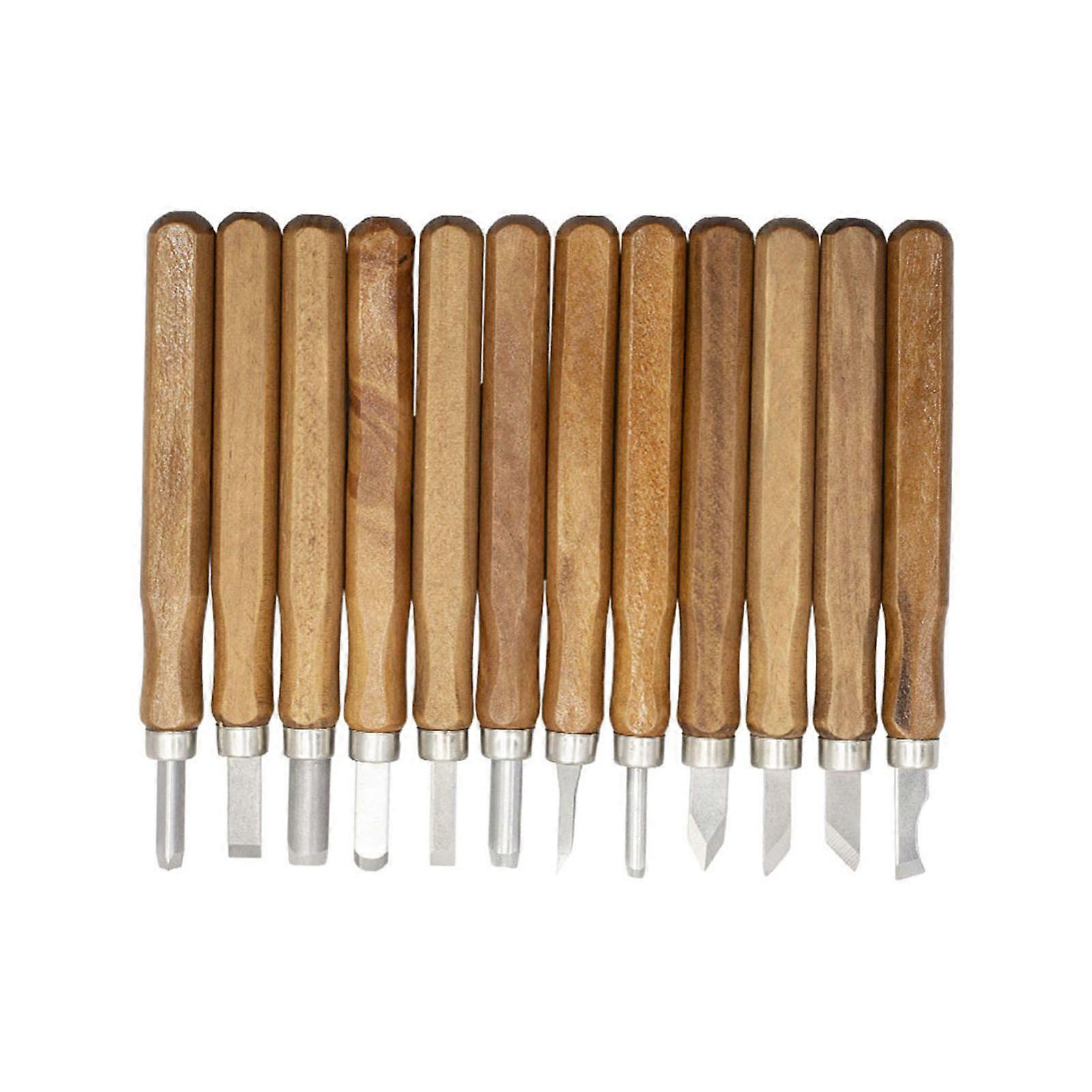 12Pcs Wood Carving Chisel Wooden Handle Steel Blade Cutting Tool Set Kit for Woodworking
