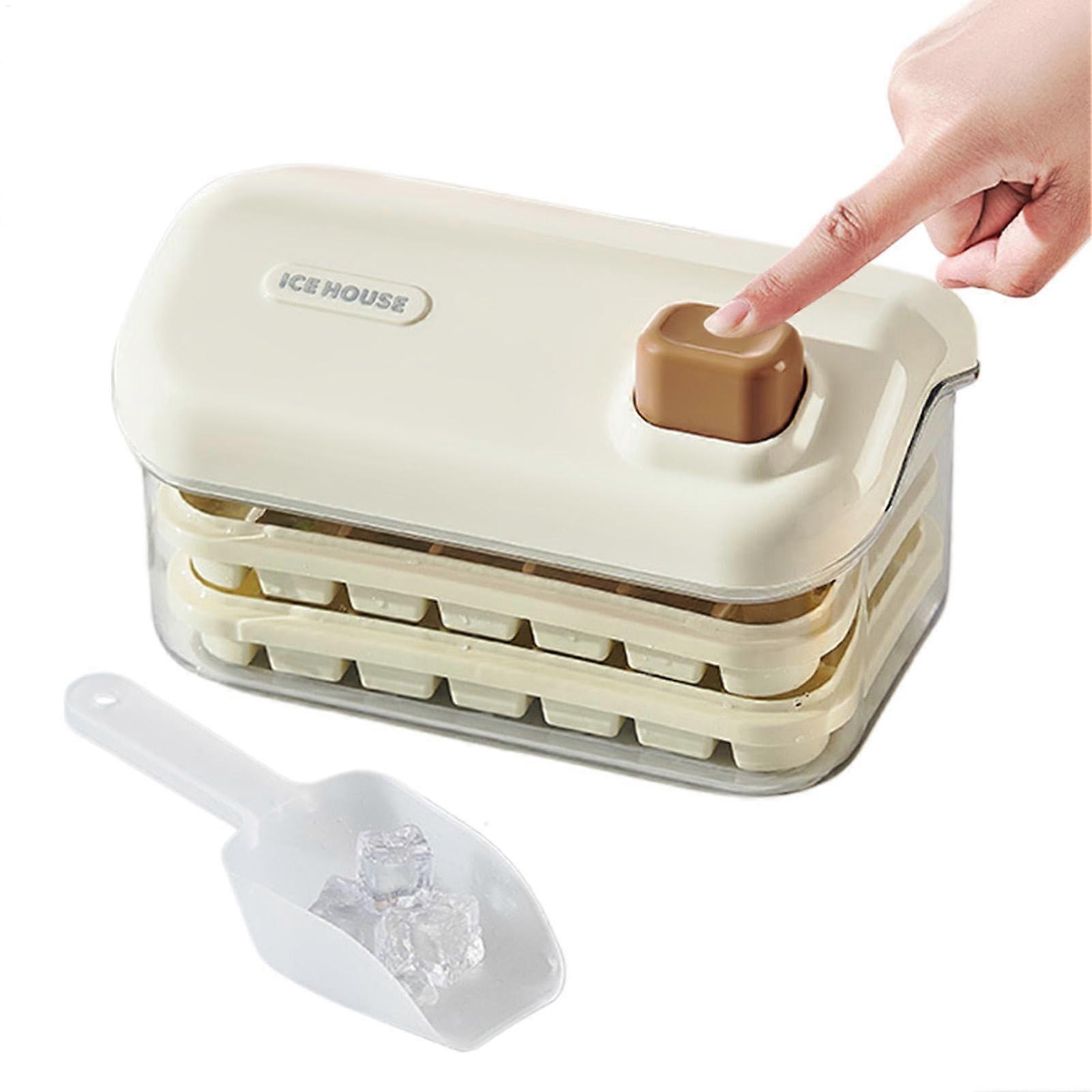 Ice Tray with Lid Double Layer Ice Maker Mold For Freezer With Shovel Easy Release Beverages Cocktails Whiskey