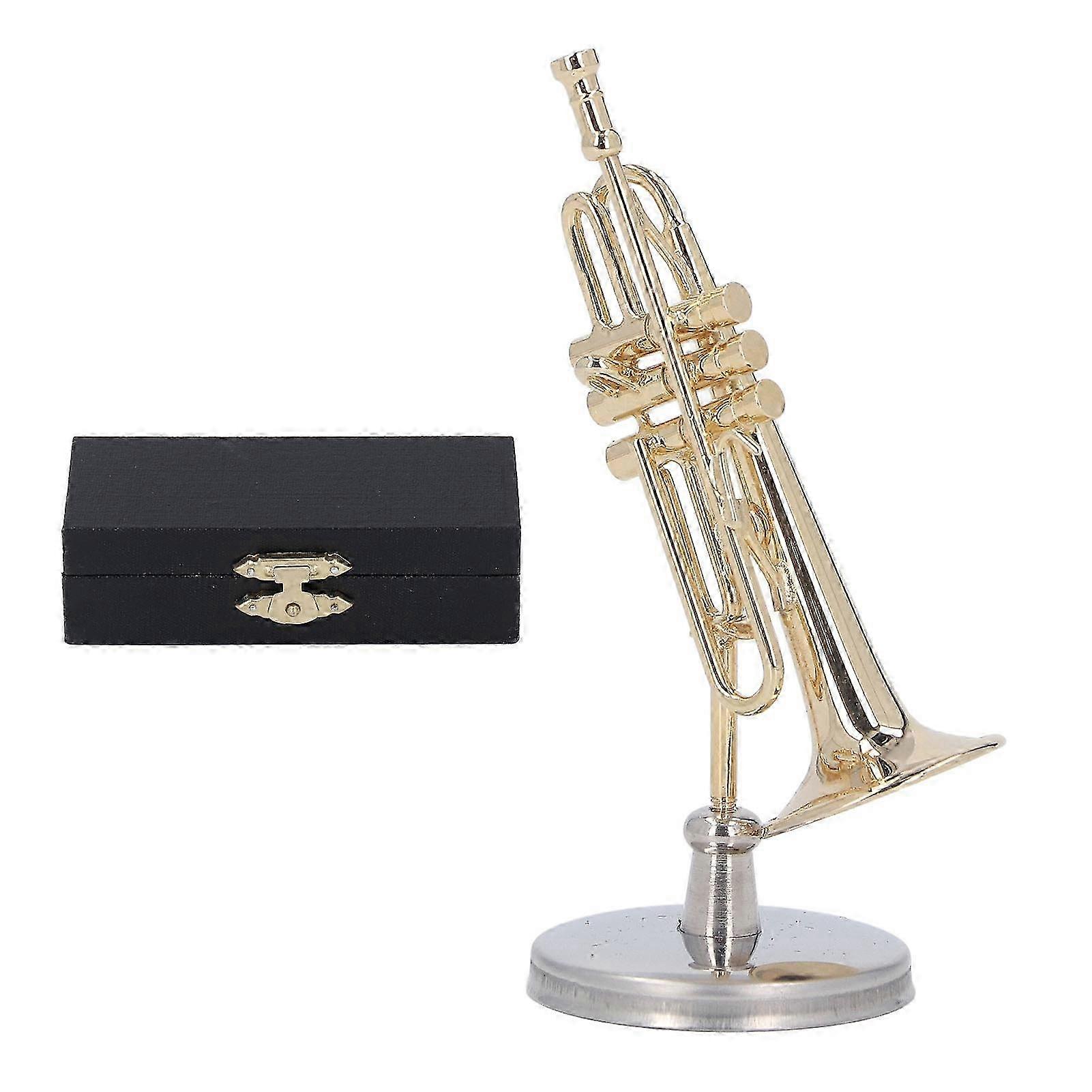 25-26 Miniature Durable Brass Exquisite Design Romantic Vibes Mini Trumpet Model with Stand Case for Desk Bookshelf