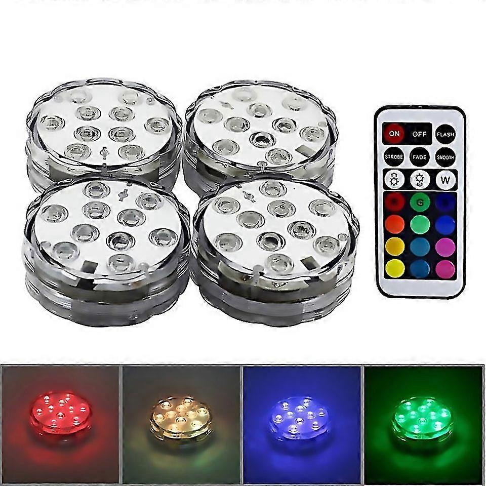 For 4 Pcs Colorful Remote Control Decoration Diving Lamp 10led With Remote Controlwhite