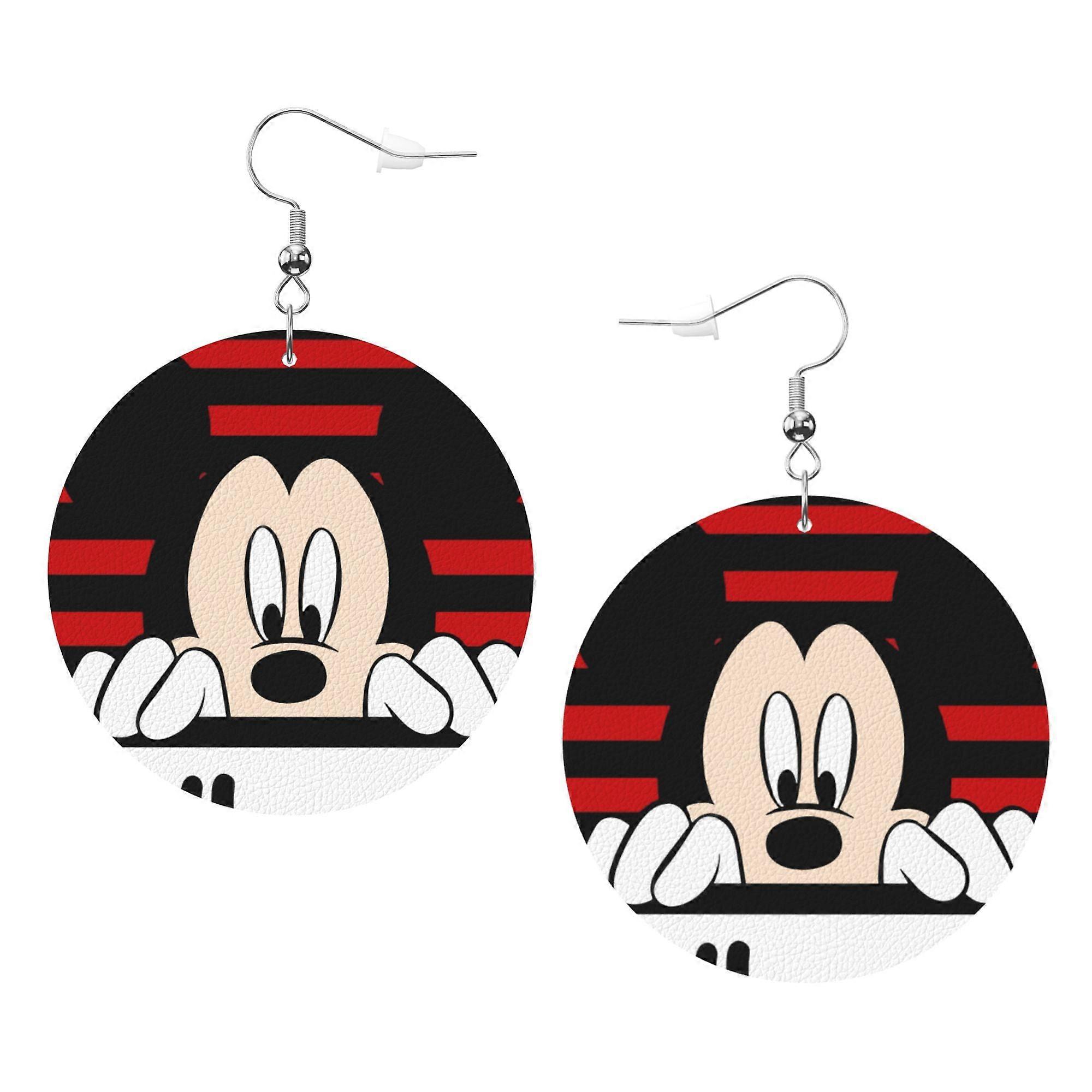 Cartoon Mickey Mouse Leather Earrings Christmas Decorative Design Faux Leather Earring Lightweight Dangle Drop Earrings for Women