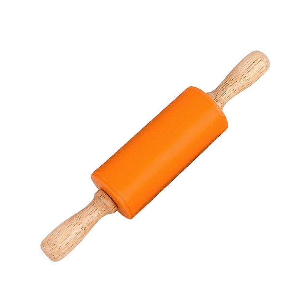 Tswift Silicone Rolling Pin with Wooden Handle, Non-Stick Surface, Compatible with Tswift, for Dough, Pizza, Bread, Fondant, 9.06x1.57 (Orange)