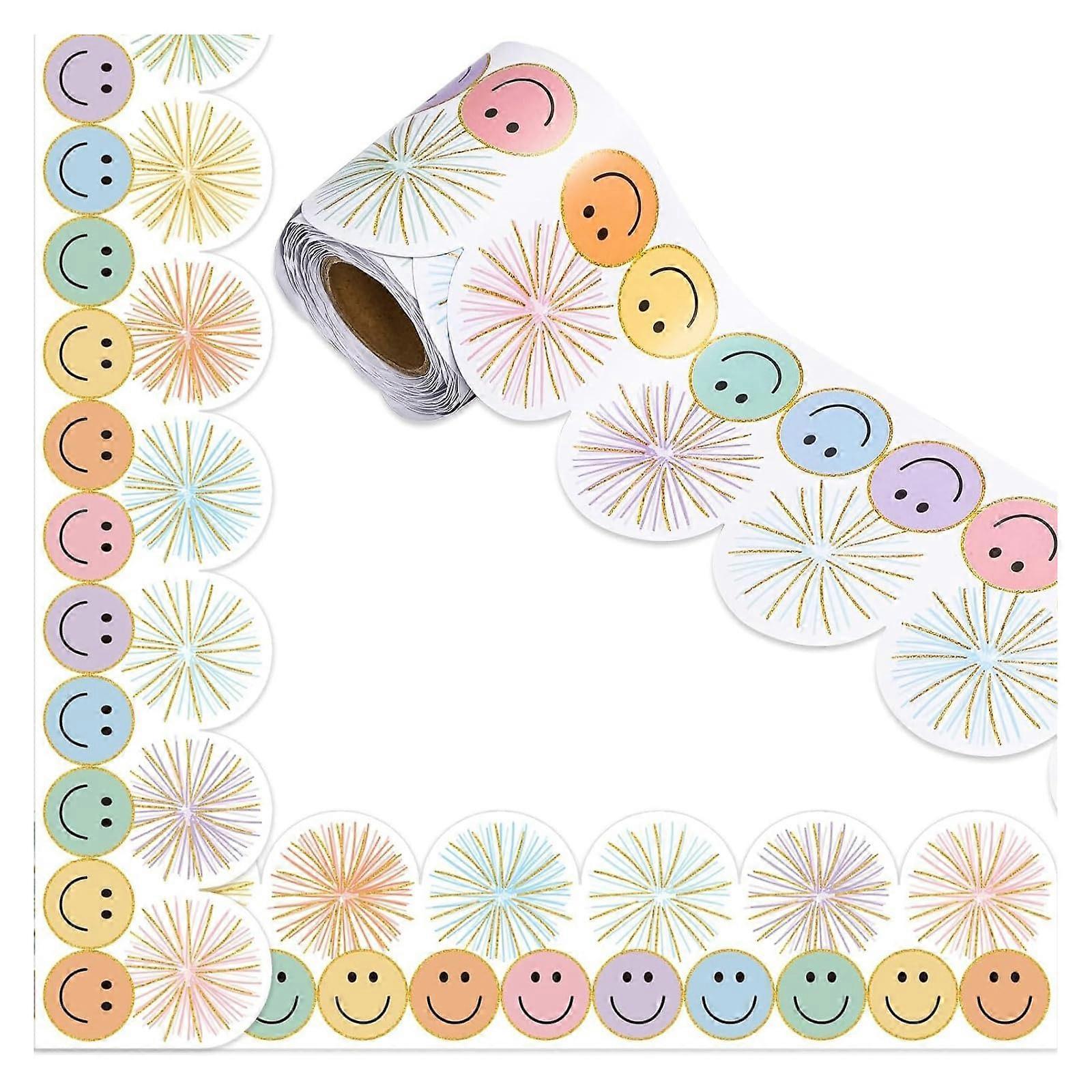 Smiling Face Border Trim 32.8ft Roll, 7.5cm Wide, Bulletin Board Sticker For Classroom Chalkboard