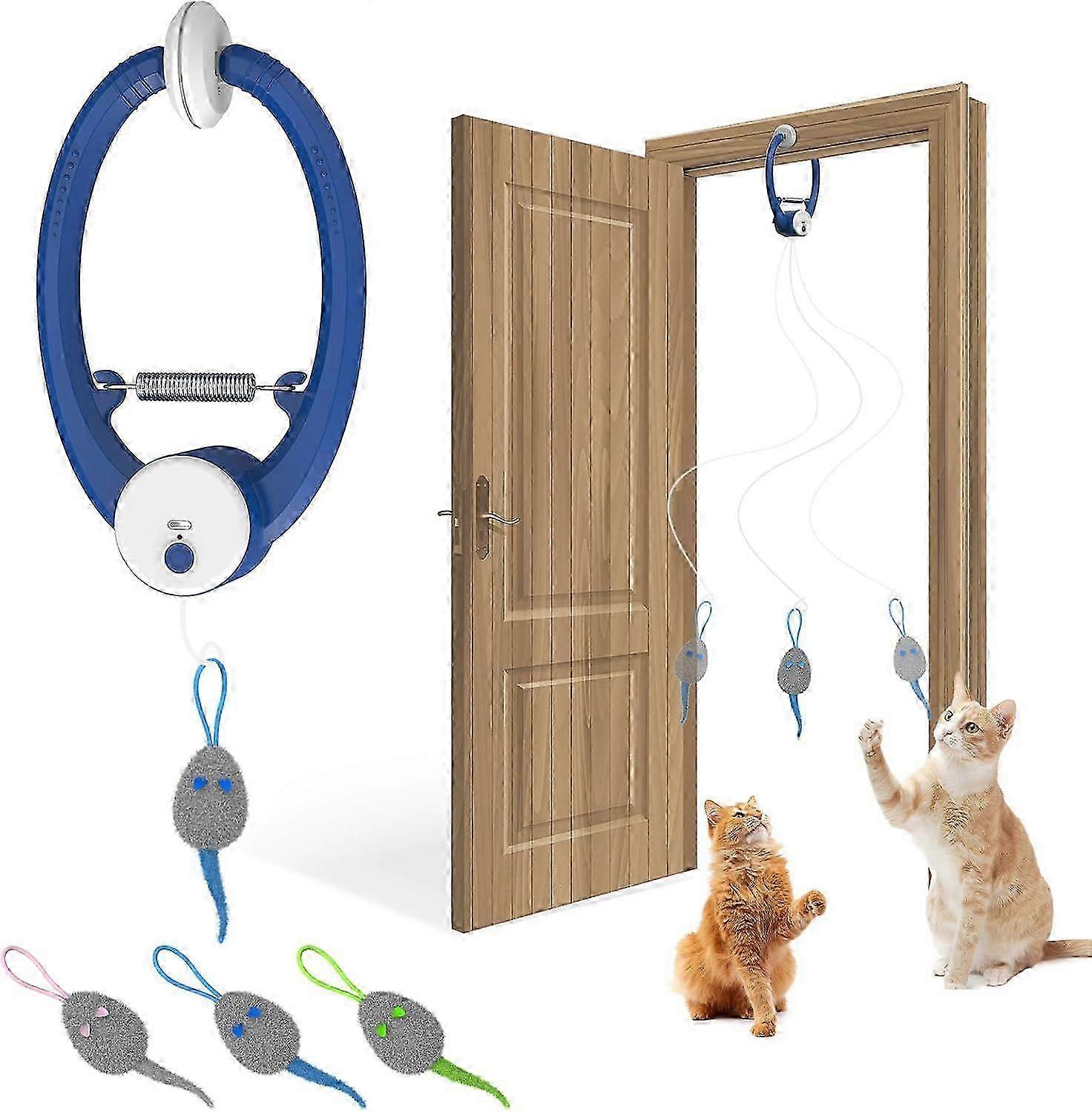Cat Toy Interactive for Indoor Cats, Rechargeable Door Hanging Automatic Retractable Kitten Toys, Teaser Electronic Self Play Feather Cat String Toys