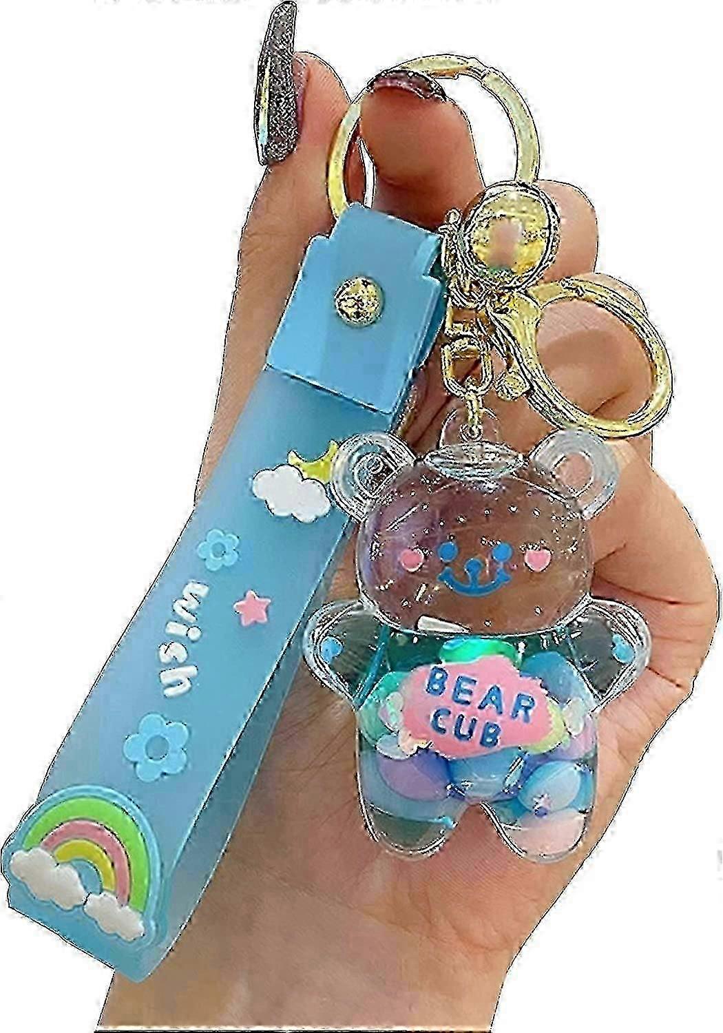 カワイイキーホルダーベアリキッドフローティング流砂かわいいキーホルダーバッグチャームリストレットブレスレットキーホルダー女性用女の子-良い