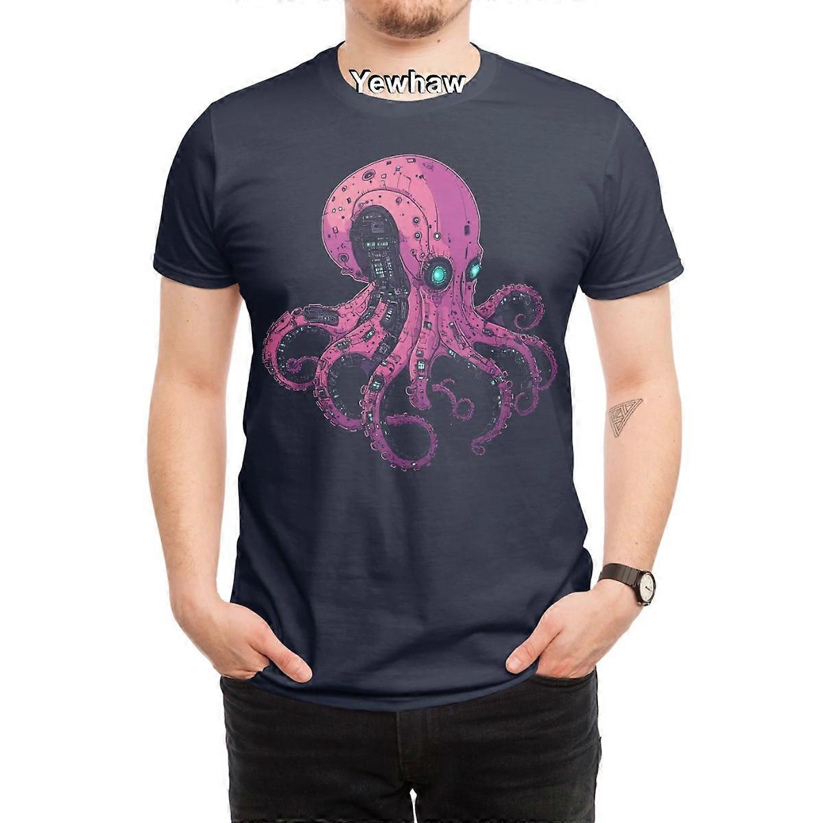 Octo-Bot T-Shirt futuristic cybernetic octopus robotic vibrant pink