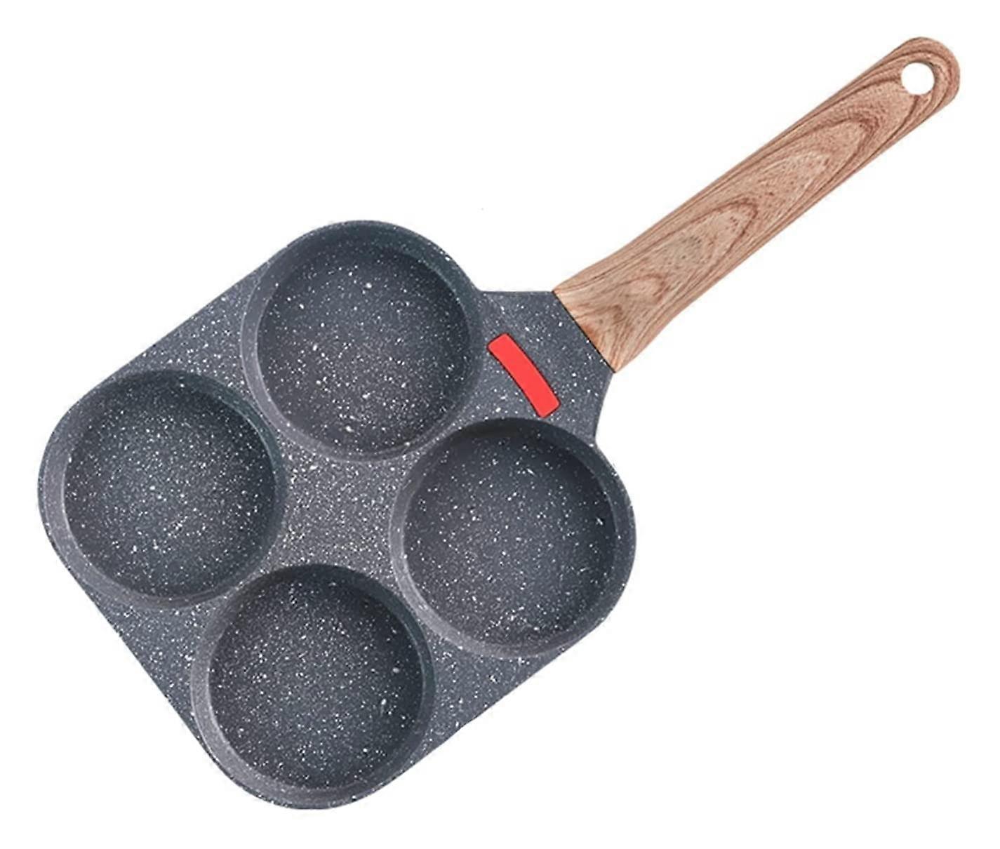 Stuffed Pancake Pan 4Hole Egg Frying Pan With Wood Grain Handle For Wok And Cookware
