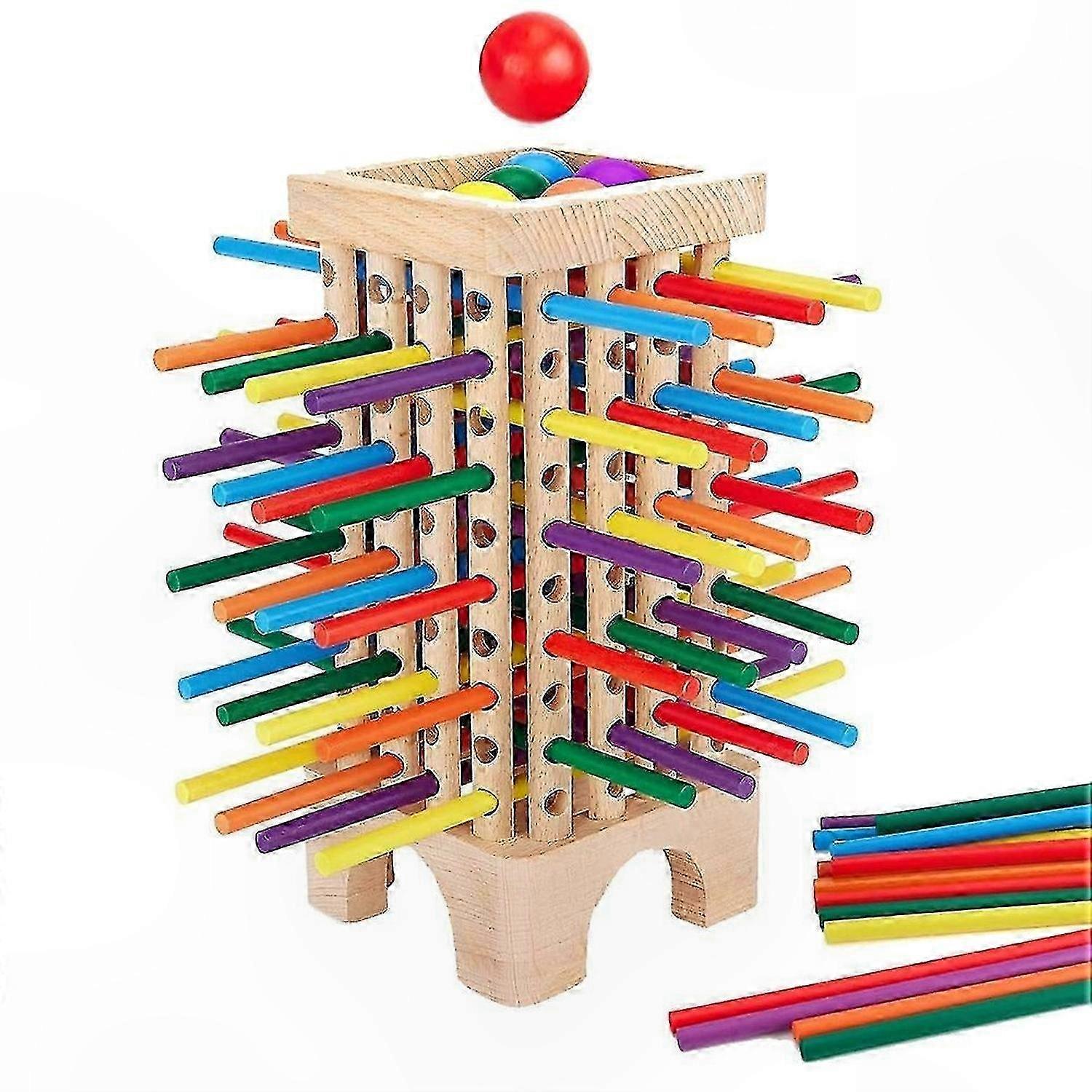 Colorful Wooden Math Game, Eonal Family Fun with 42 Sticks and Dice, Ball Dropping Puzzle Toy for Kids