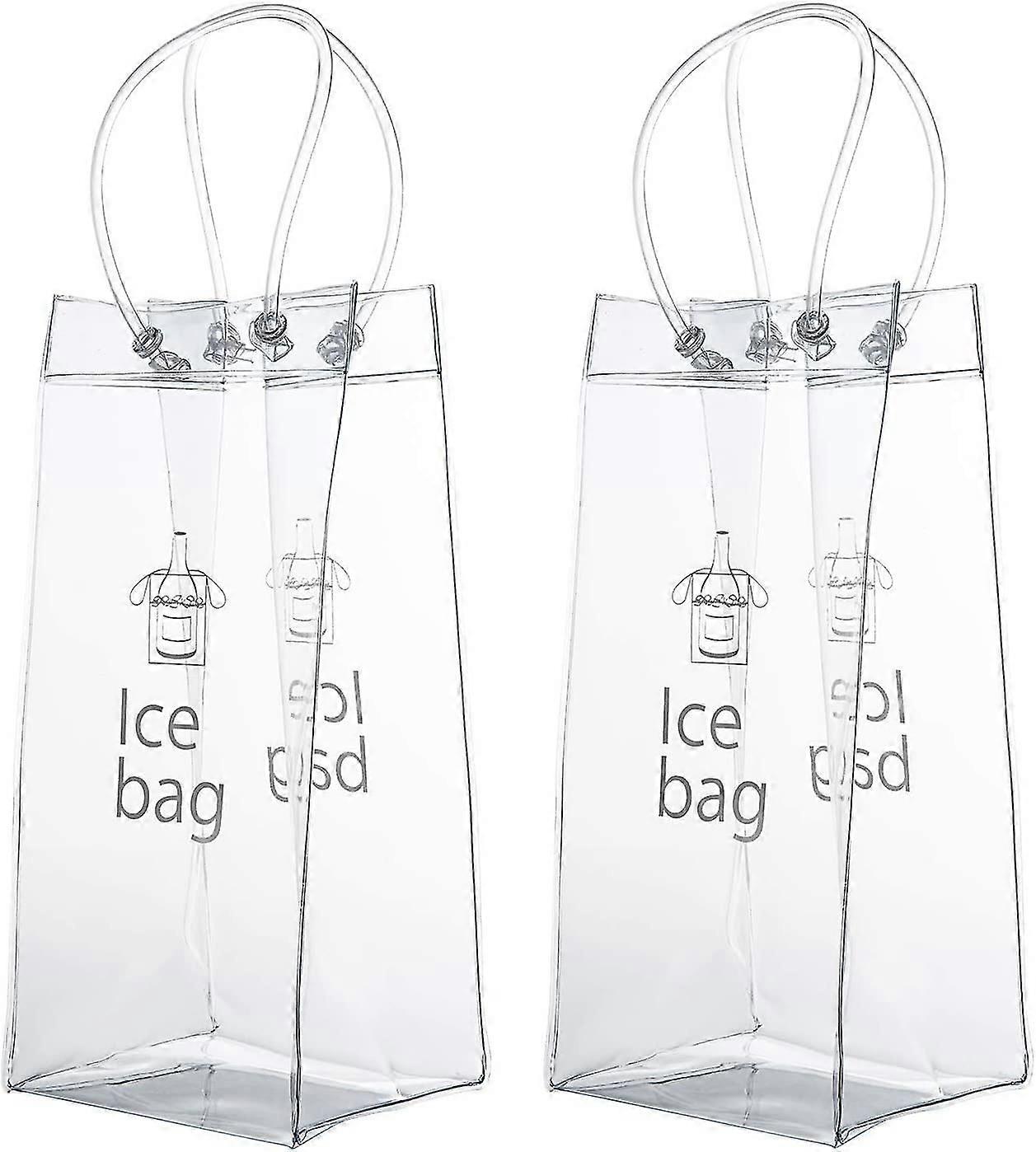 Pack Of 2 Transparent Bottle Cooler Ice Bag With Handle For Champagne Wine Drinks