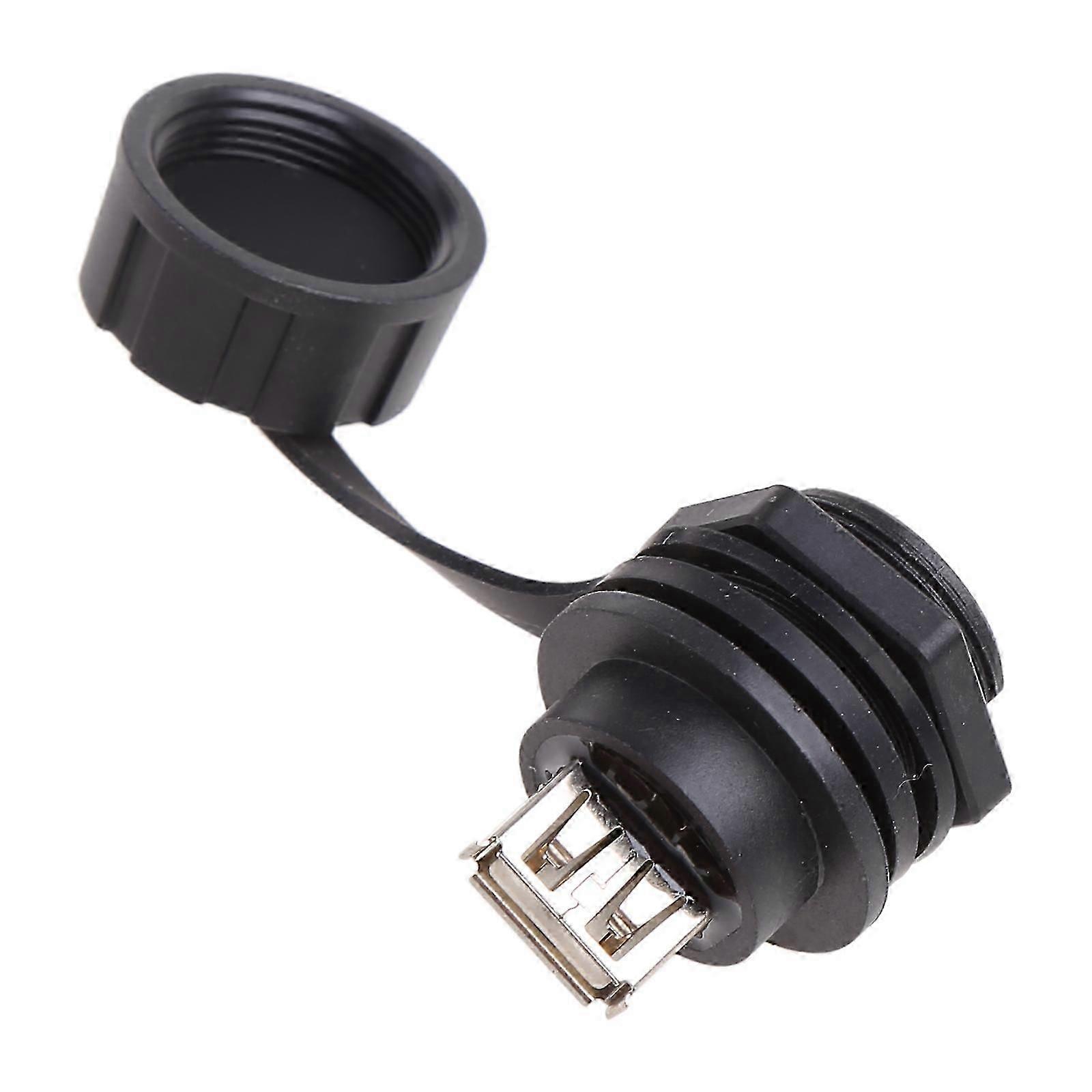 USB 2.0 Female Panel Pass Connector Mount Socket Plug Waterproof IP67 With Cap