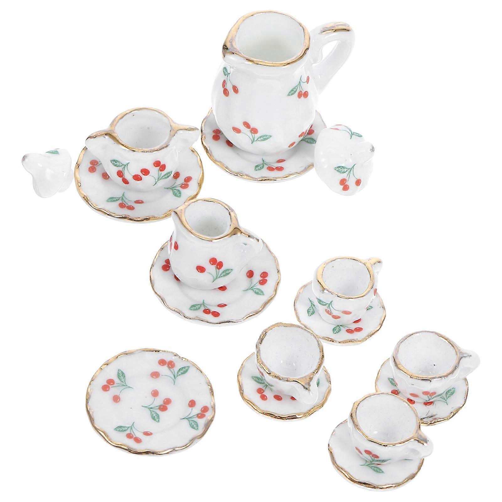 Doll House Tea Cup Ceramic Mini Tea Set for Doll House Decor 1Set