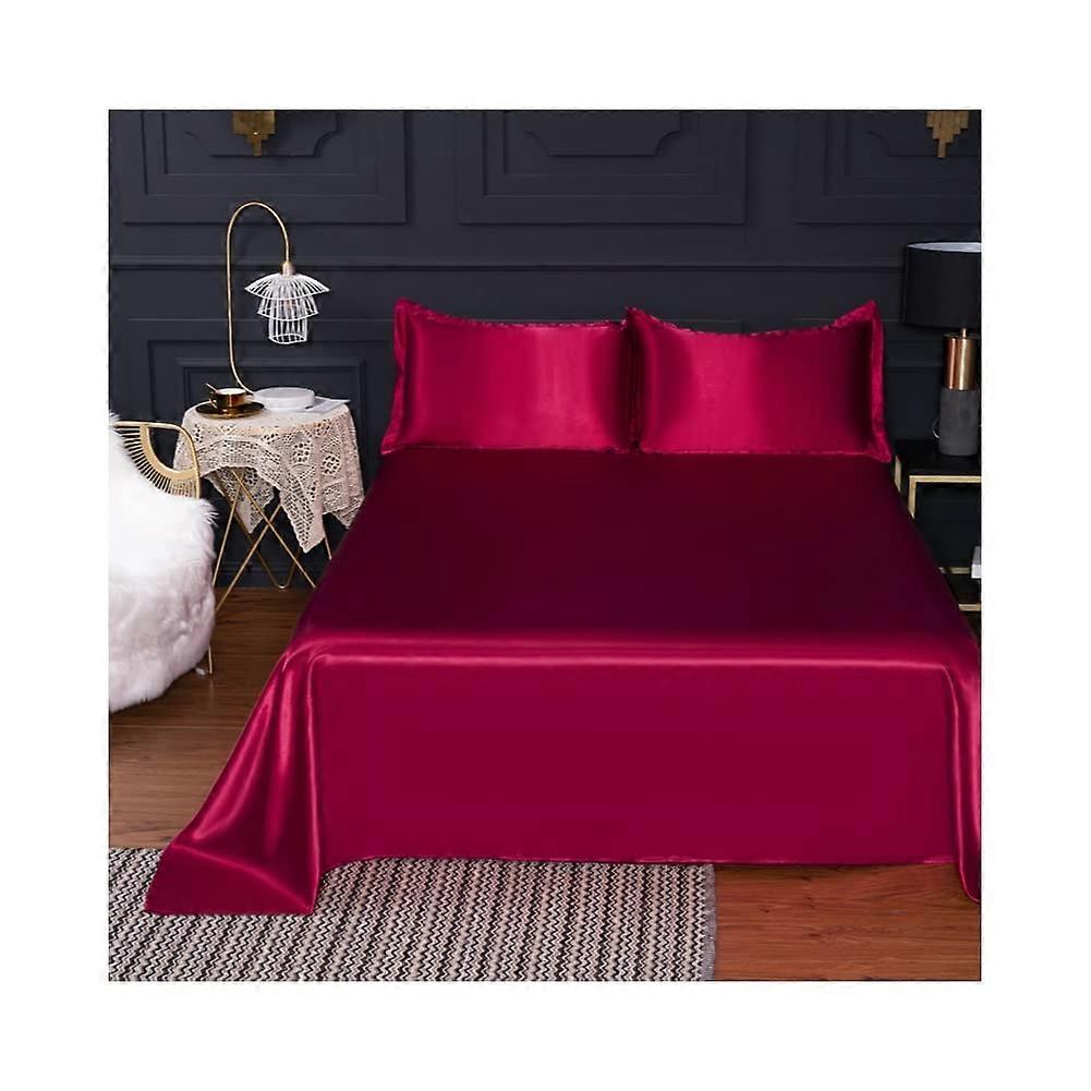 Satin Flat Bed Sheet 180x230cm Soft Smooth NonElastic for Stylish Bedroom Red