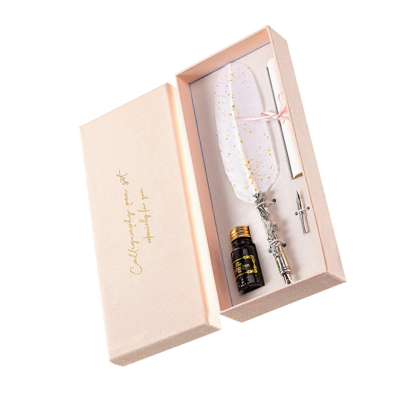 Feather Dip Pen with Pen Nib and Ink, Retro Quill Pen Feather Dip Pen Calligraphy Gift for Beginner Gothic Calligraphy Multicolor