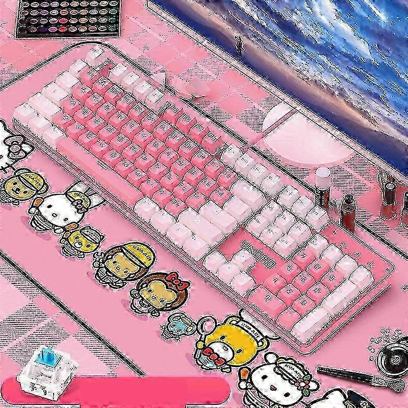 Rgb Wired 60% Compact Mechanical Keyboard, Small Portable Gaming Office Keyboard For Windows And Mac White-pink Mechanical Keyboard Green Axis Girl N