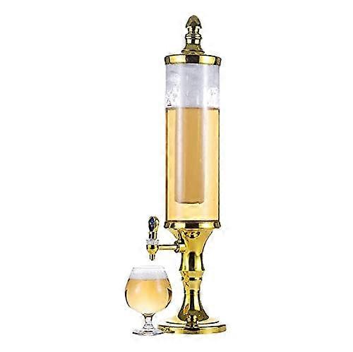 Beer Tower Drink Dispenser 3L with LED Lights and Ice Core for Parties, Home Bar, Gameday (Gold)