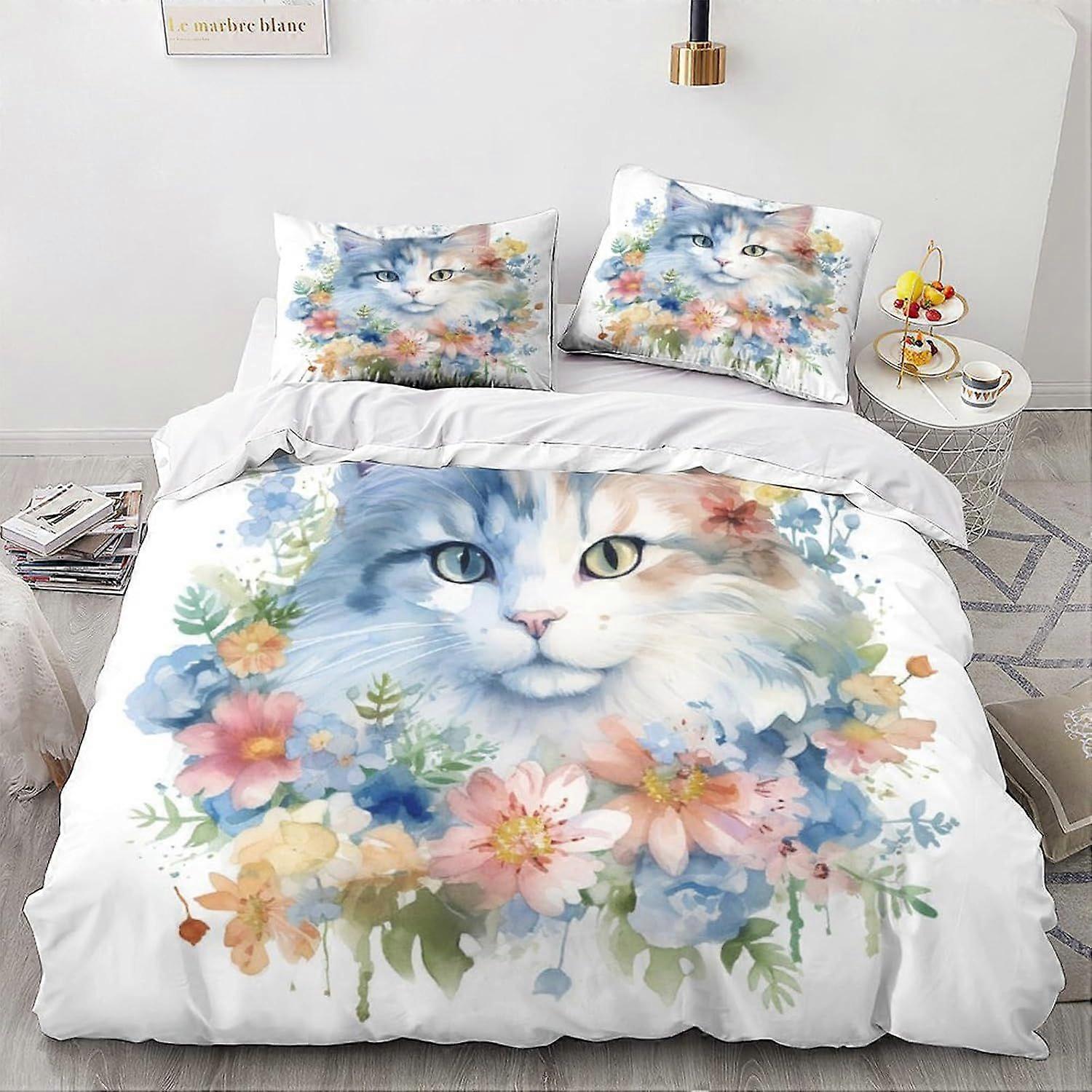 LikeEj Capa de edredom para gatos, capas de colcha de cama para animais de cama 3D Cute Kitty, capa de cama de microfibra com fronhas King