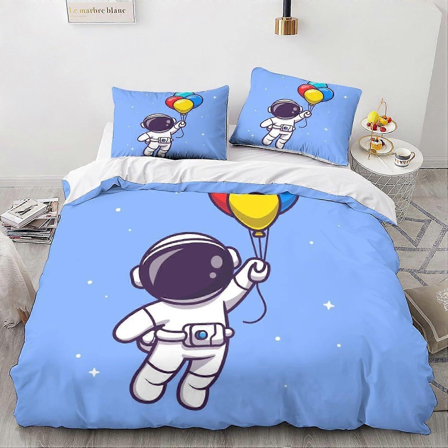 LikeEj Astronauts Roupa de Cama Set Edredom Capa 3D Espaço Padrão Edredom Capa Ultra Soft Cartoon Tema Capa Colcha para Adolescentes Rei