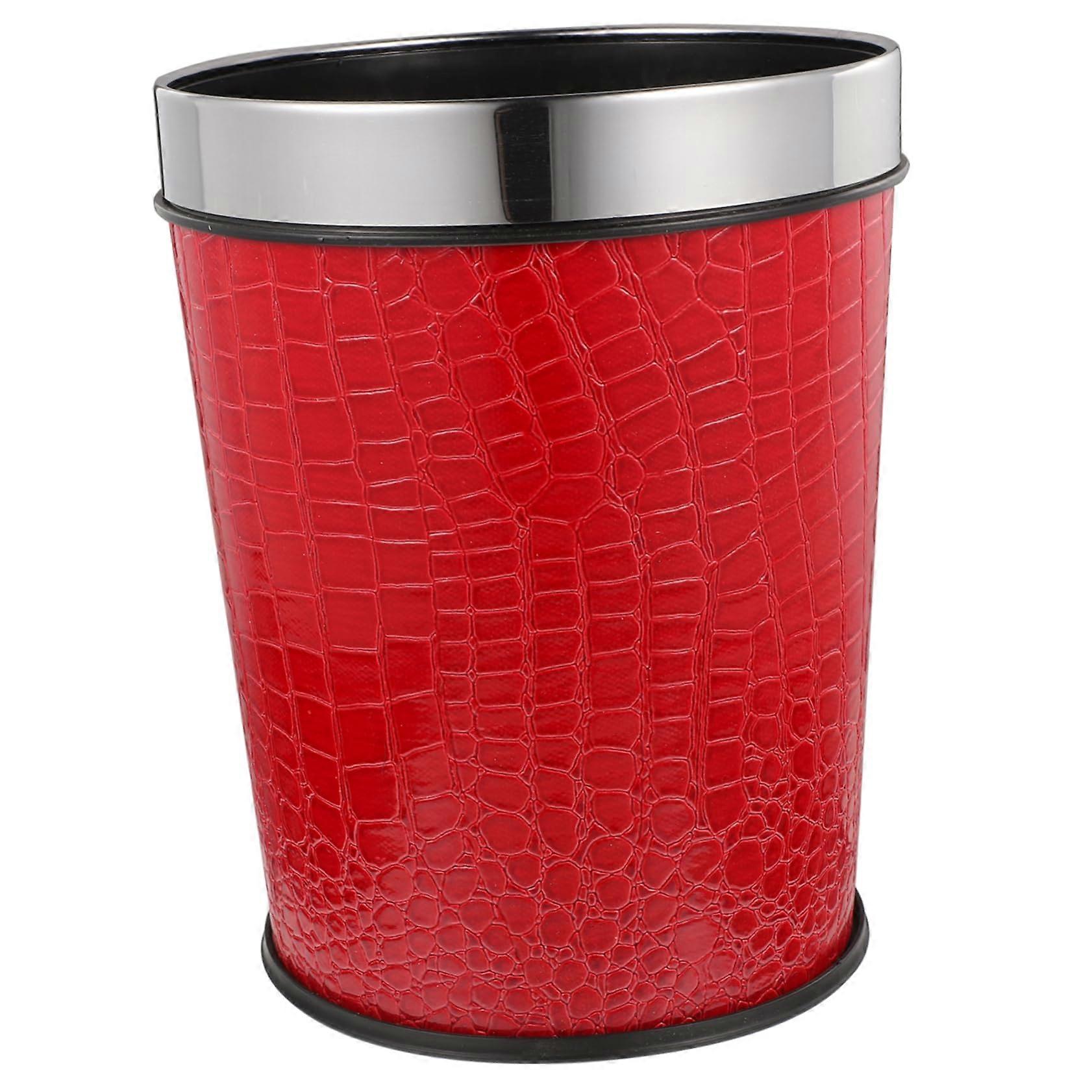 Retro Kitchen Trash Can Lidless Space Saving Garbage Bin with Pattern for Home Office