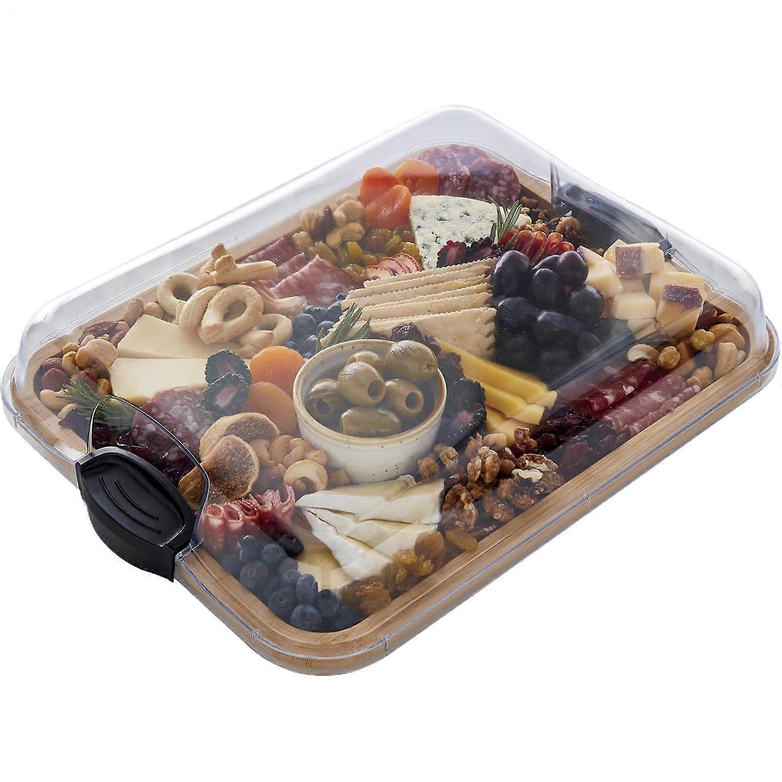 Covered Charcuterie Board with Lid - Large Rustic Acacia Wood Serving Tray with Handle for Cheese and Fruit Platter