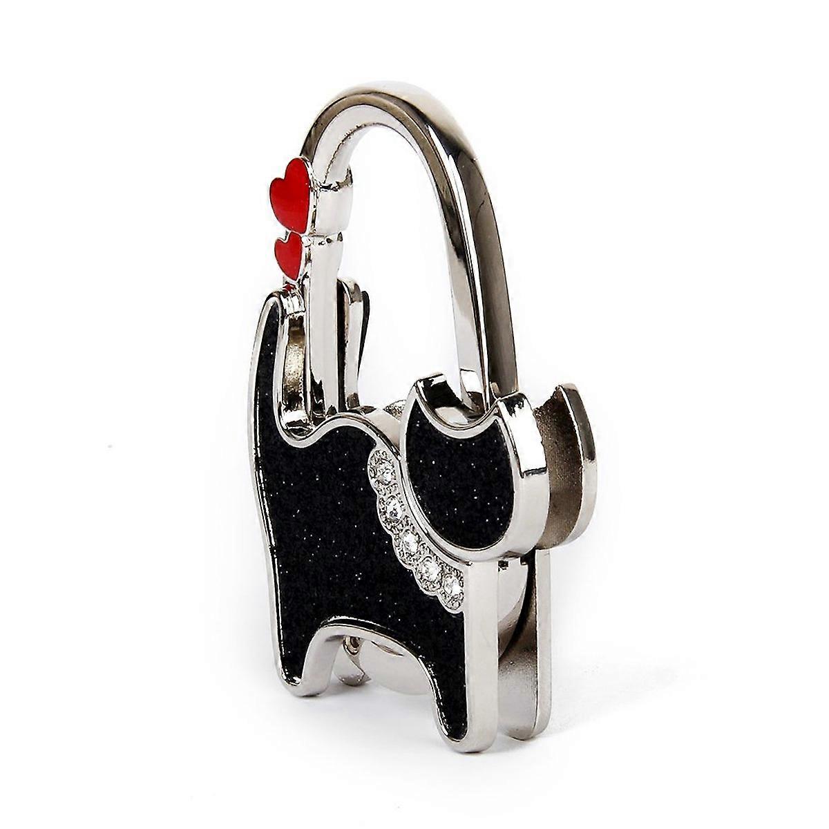 Folding Handbag Hook for Tables Made of Zinc Alloy and Rhinestone Black Color Extended Length 4 Inch