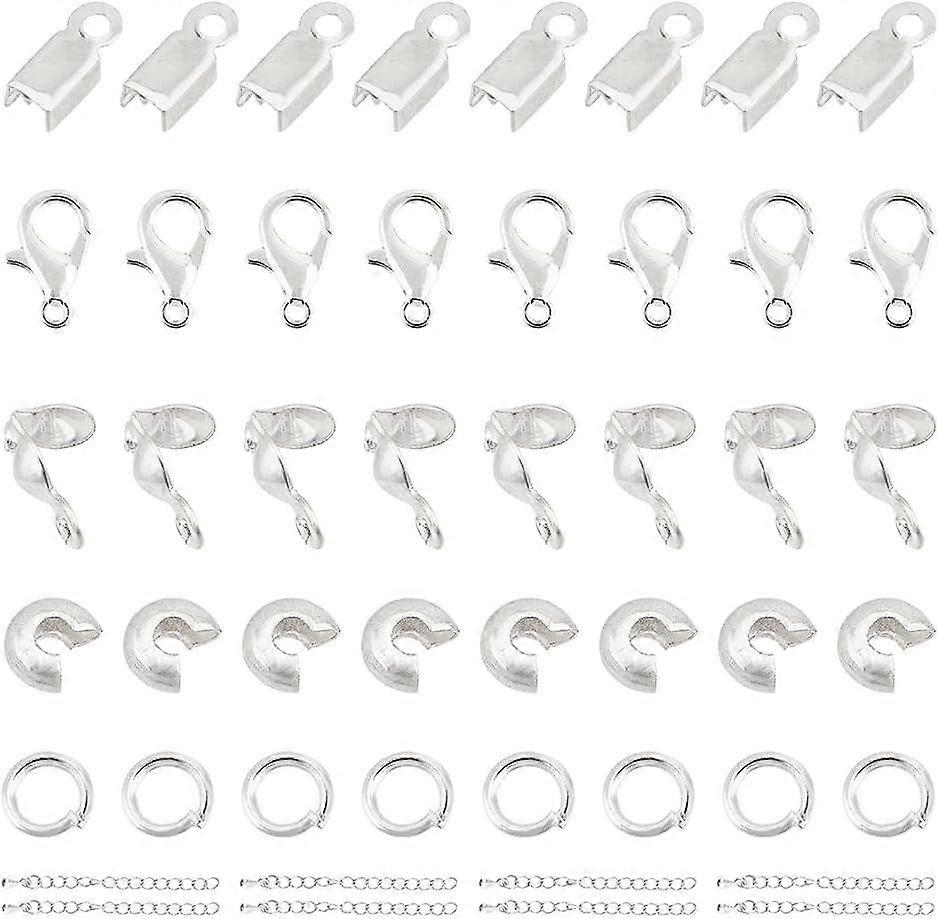 1 Sets Alloy Parrot Trigger Clasp Bead Tips Open Jump Ring Half Round Crimp Bead Knot Cover Brass Chain Extender Necklace Bracelet Connector DIY Brace