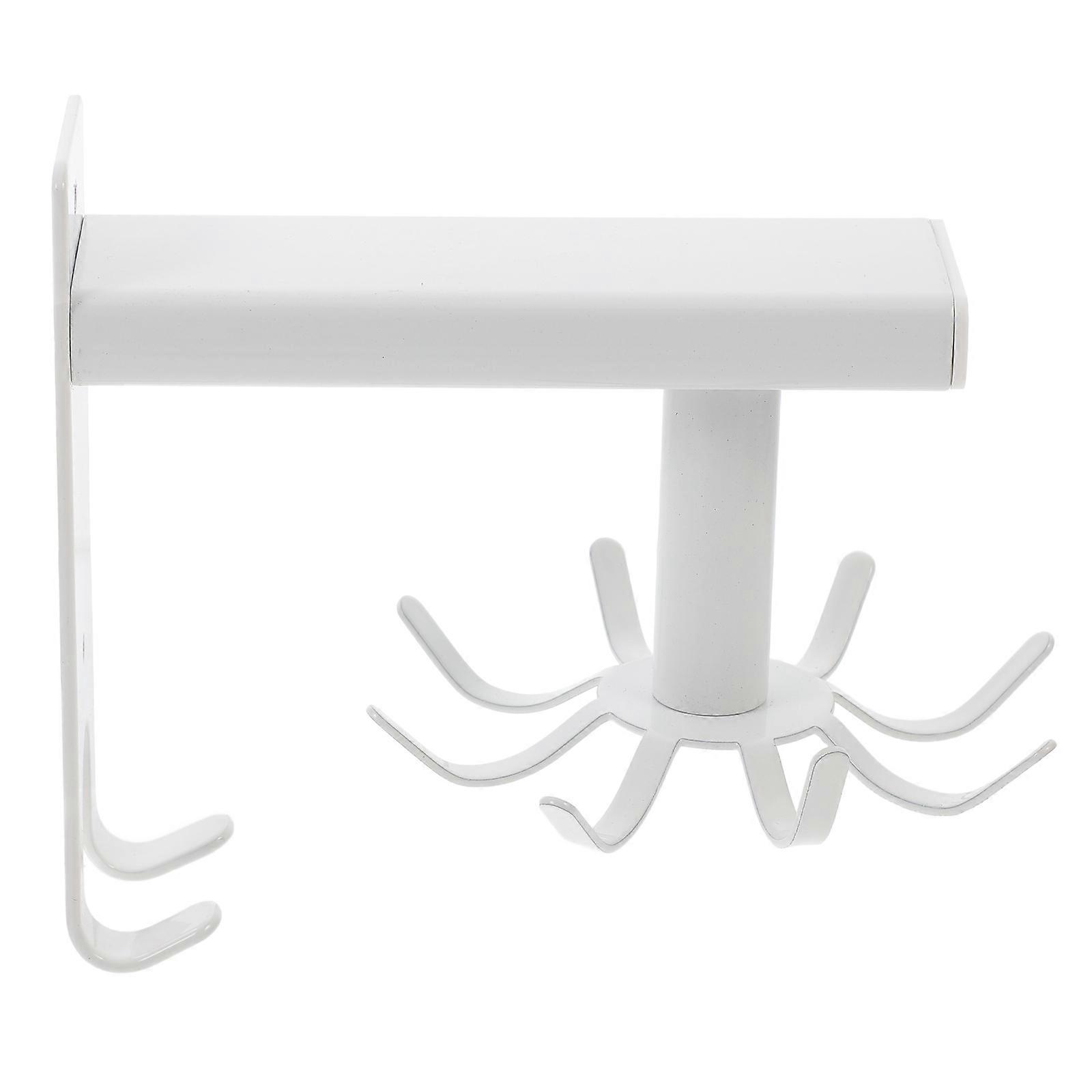 White Kitchen Hook Wall Mounted Utensil Holder Rotating Organizer 8 Hooks